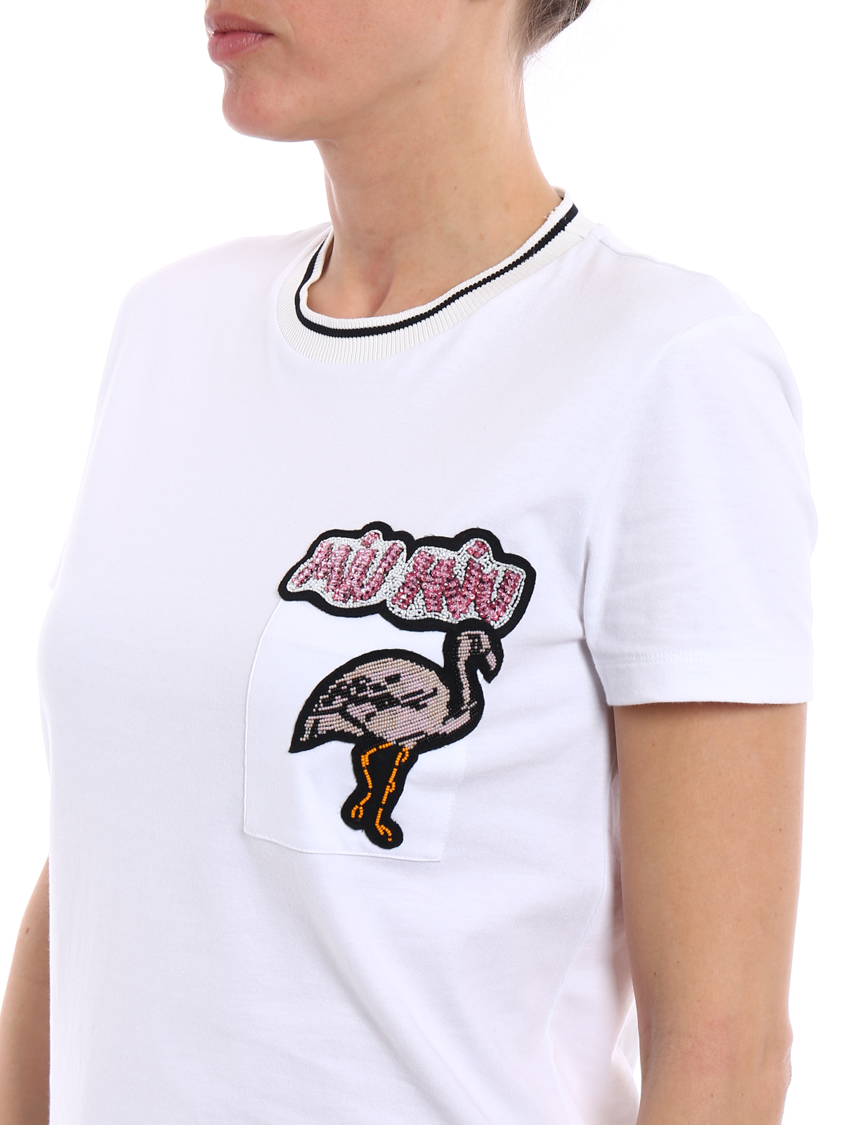 Miu Miu Sequined flamingo T-shirt - White - Women