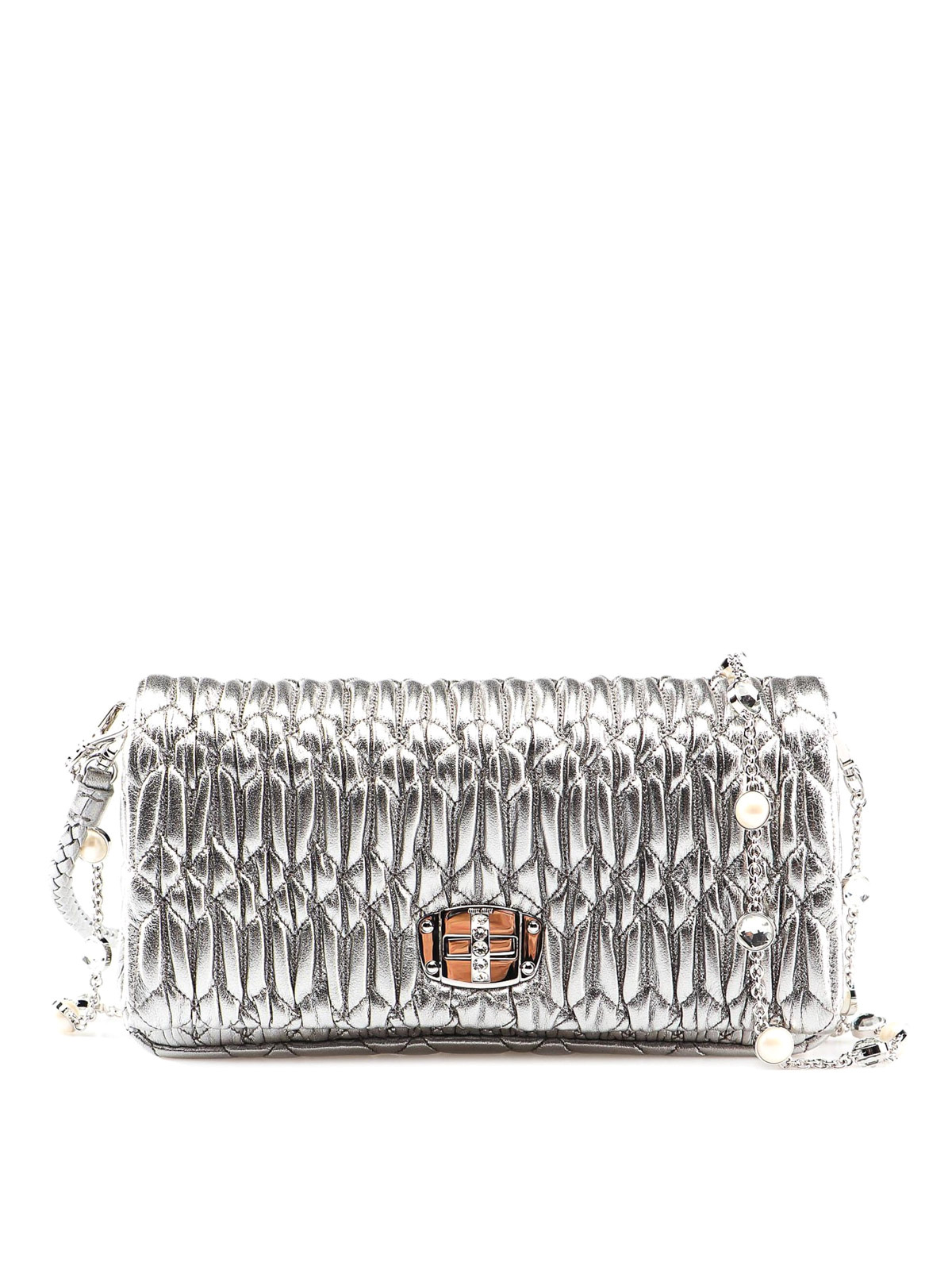 Miu Miu Top Handle Matelasse Turnlock Beige Leather Cross Body Bag