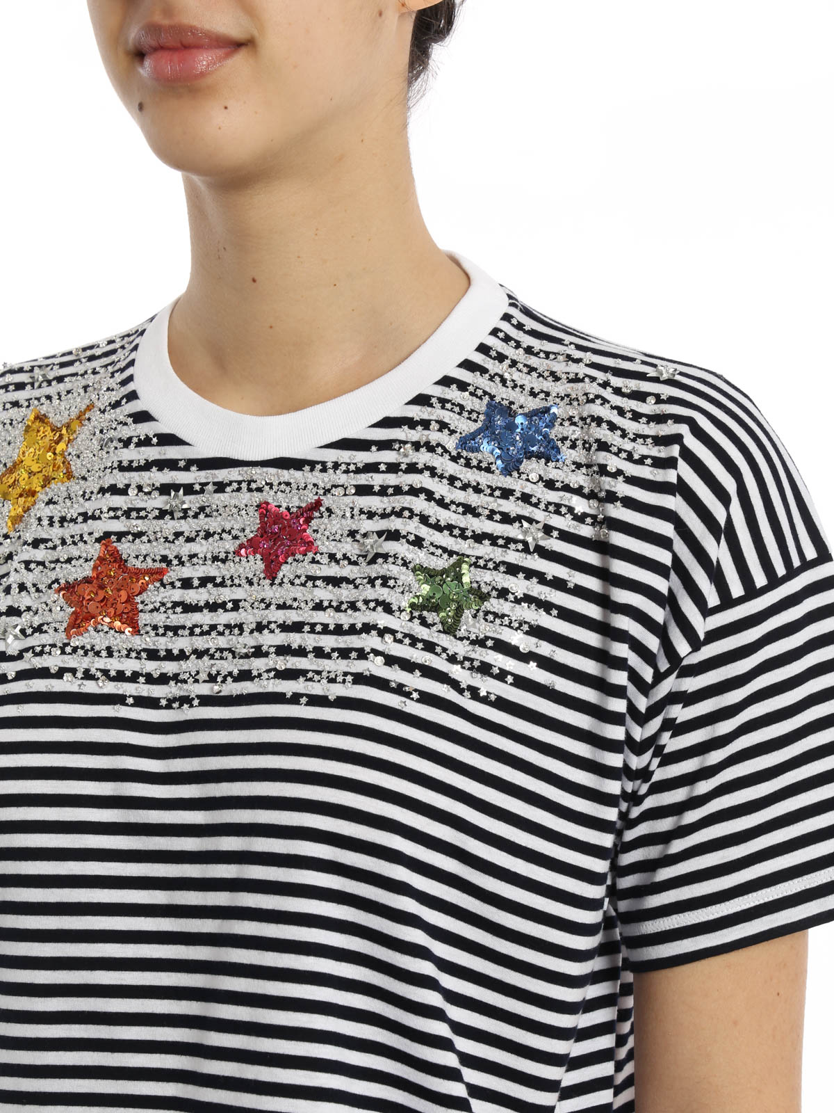 T-shirts Miu Miu - Embellished striped T-shirt - MJM9521M73F0008