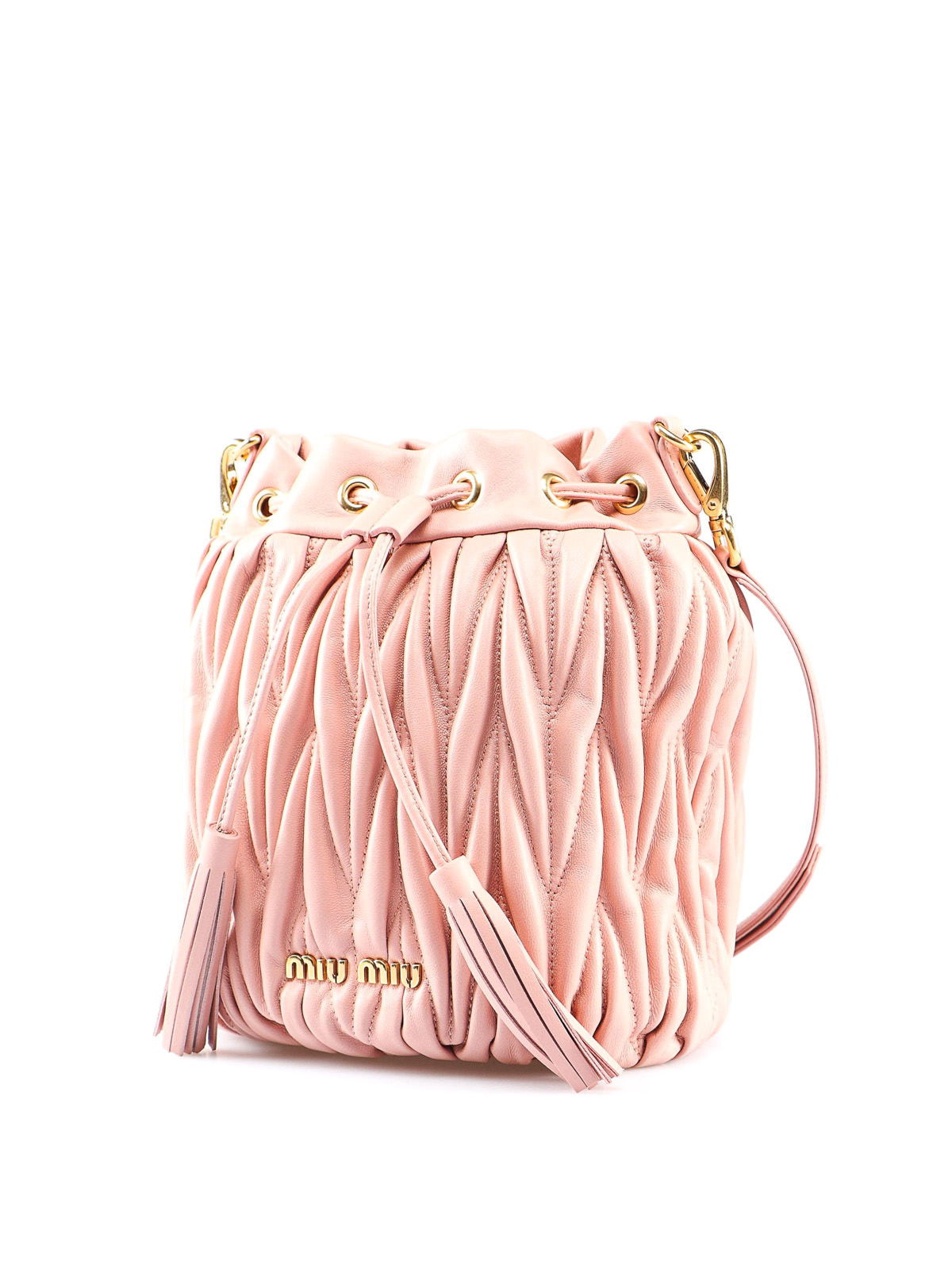 Miu Miu Matelassé nappa small bucket bag - Pink | 5BE014N88615