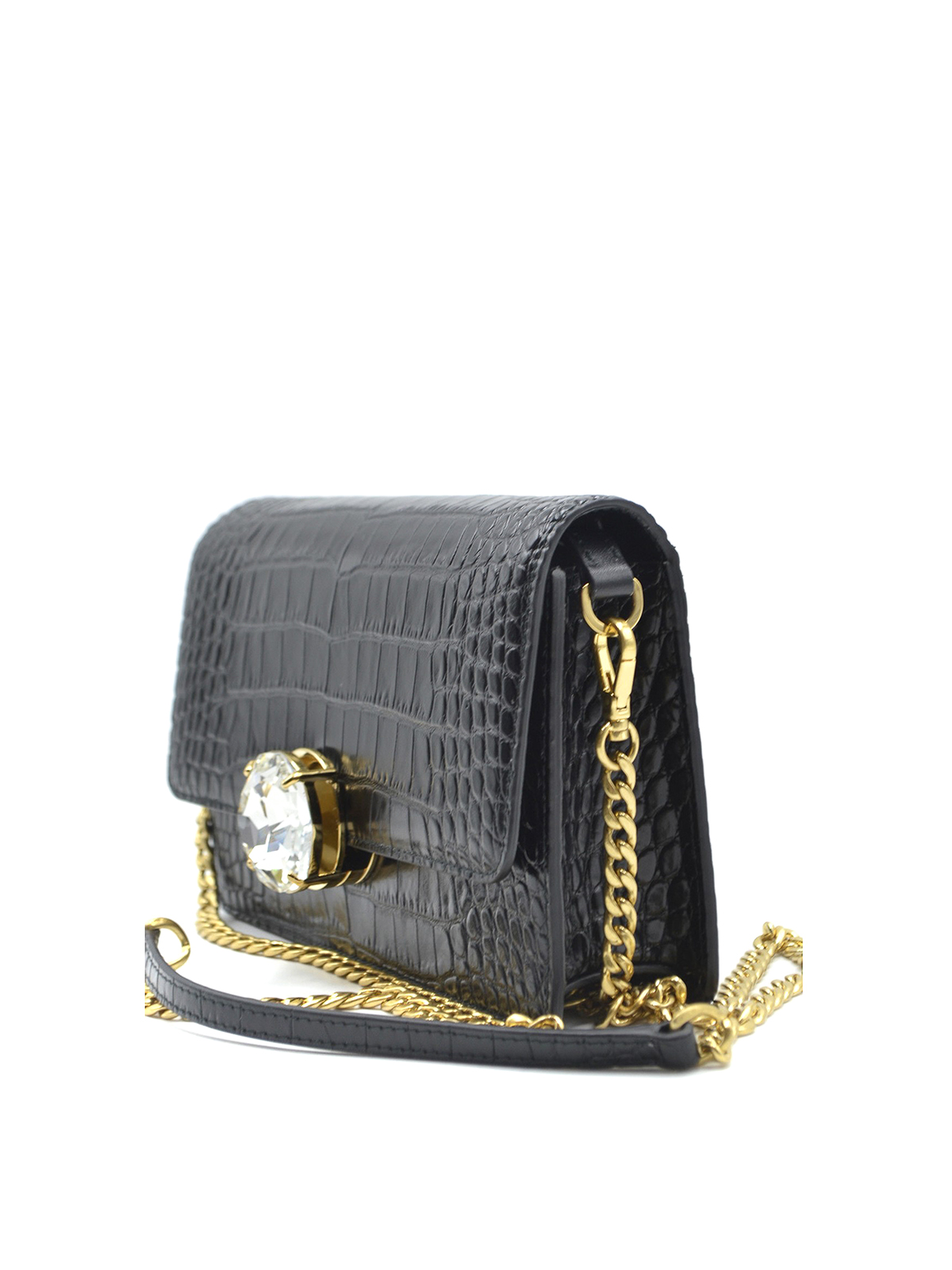 Miu Miu Crystal insert croco print leather bag|5BP011F0002
