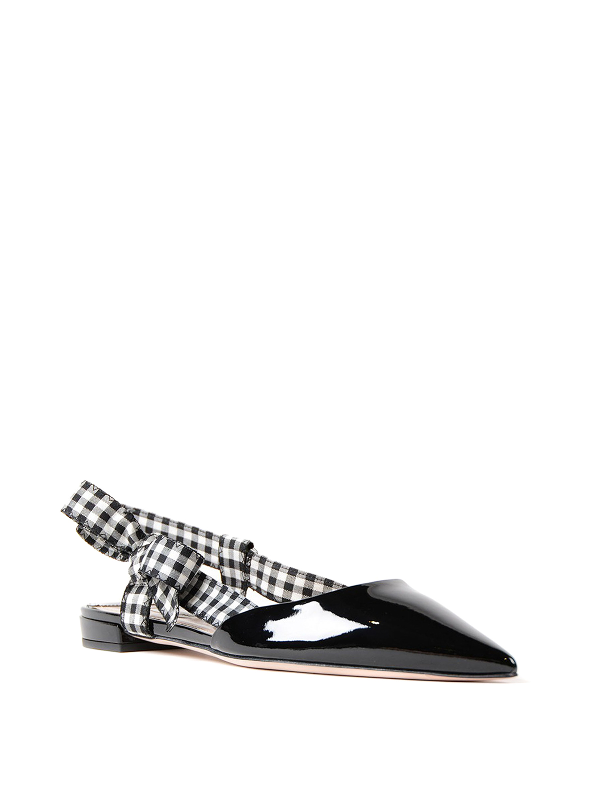 フラットシューズ MIU MIU SLINGBACK FLATS Miu Miu Gingham strap patent slingback flat - Black