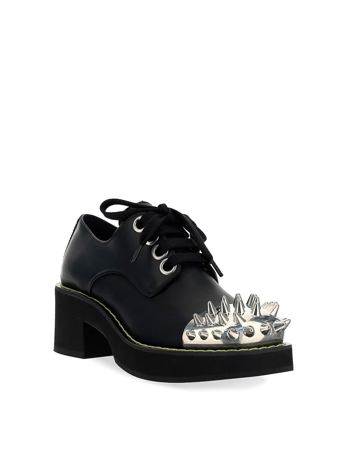 Embellished Leather Platform Derby Shoes in Black - Miu Miu