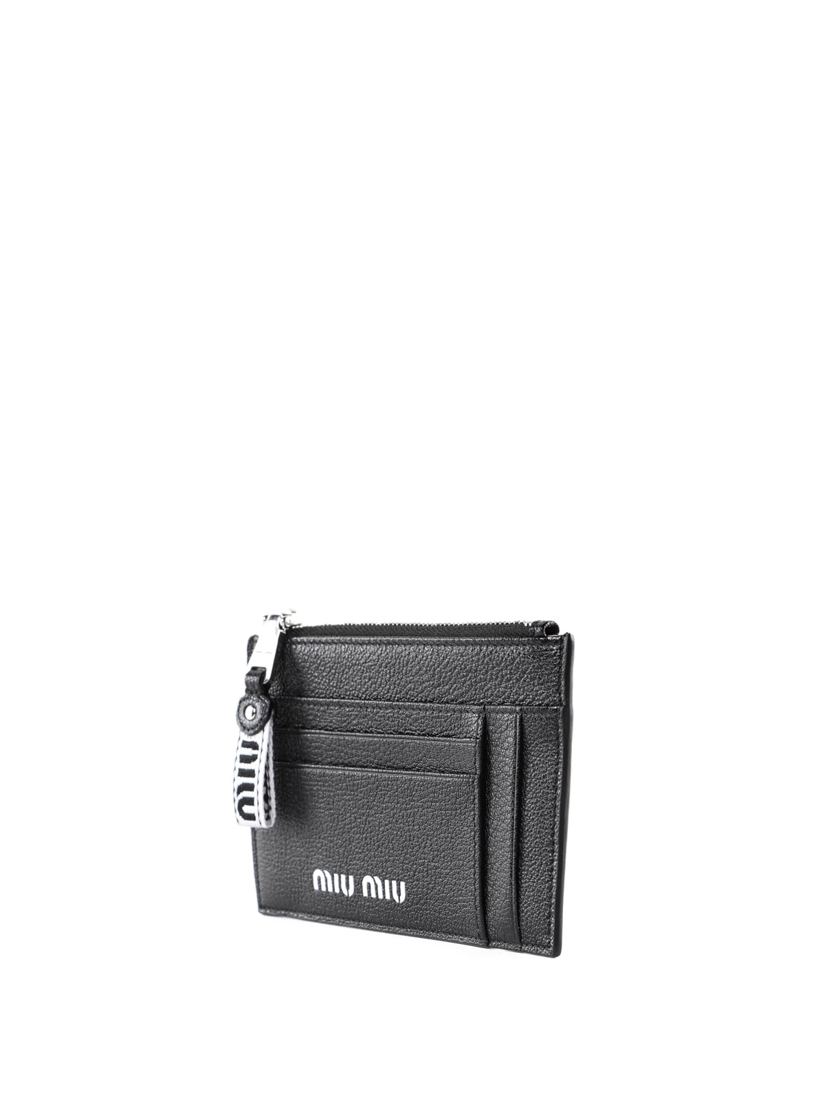■MiuMiu■ Small Leather Zipper Card Holder Black 5MC93MAEFX Miu Miu Black Nappa Leather Card Holder | italist
