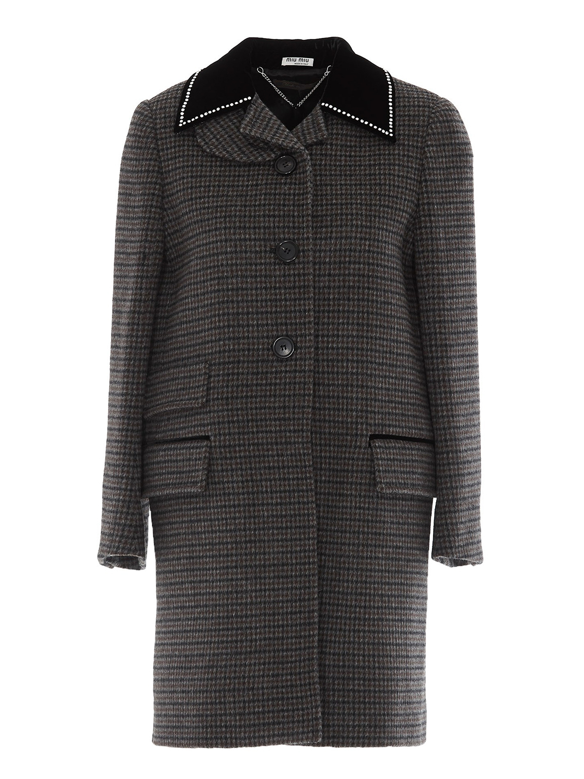 Short coats Miu - Embellished houndstooth wool coat - MS16111UWD480