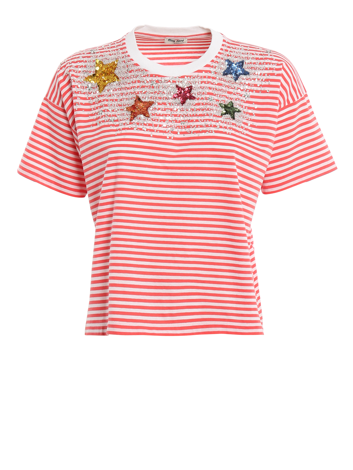 Miu Miu Embellished striped T-shirt - Light Red