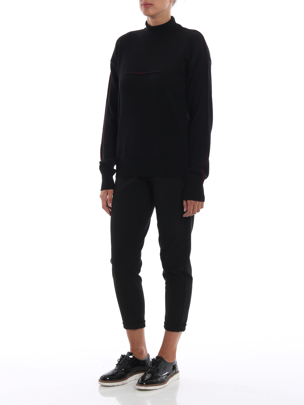 MM6 Maison Margiela Red trimming black wool turtle neck sweater