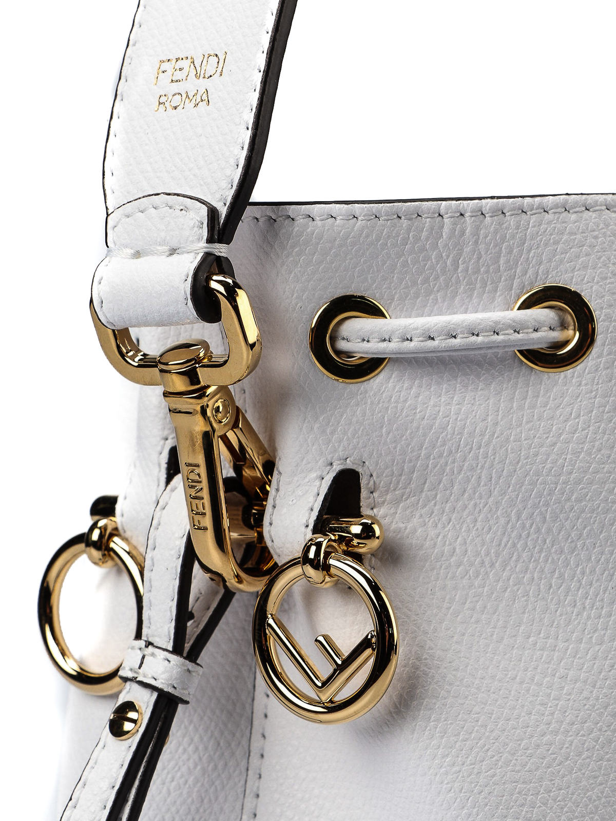 Fendi Mini Mon Tresor Bucket Bag In ROMA Logo Calf Leather Silver