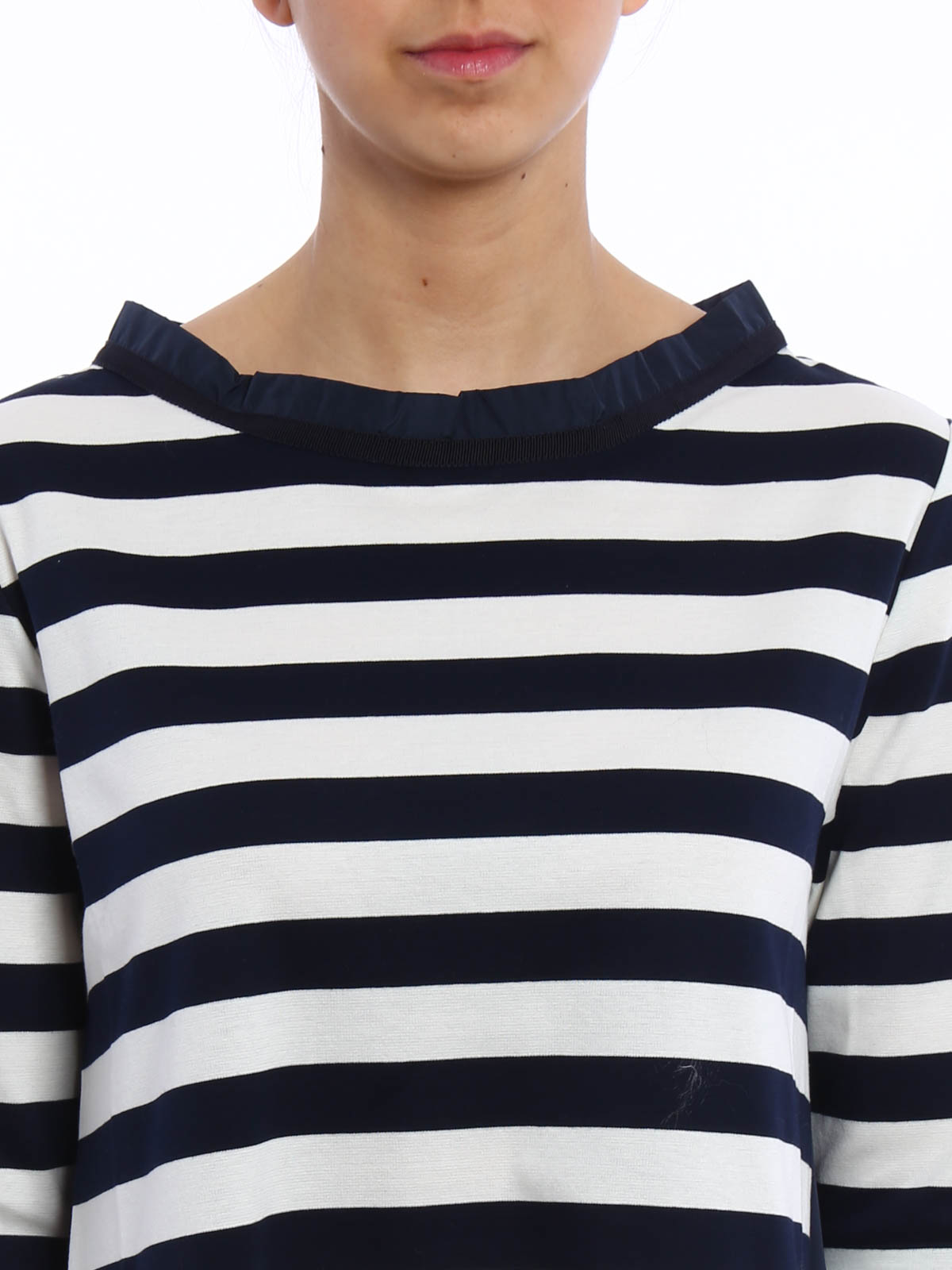 ワンピース MONCLER Striped cotton blend dress Bianco Moncler Cotton and nylon striped dress | B1093855690083140742