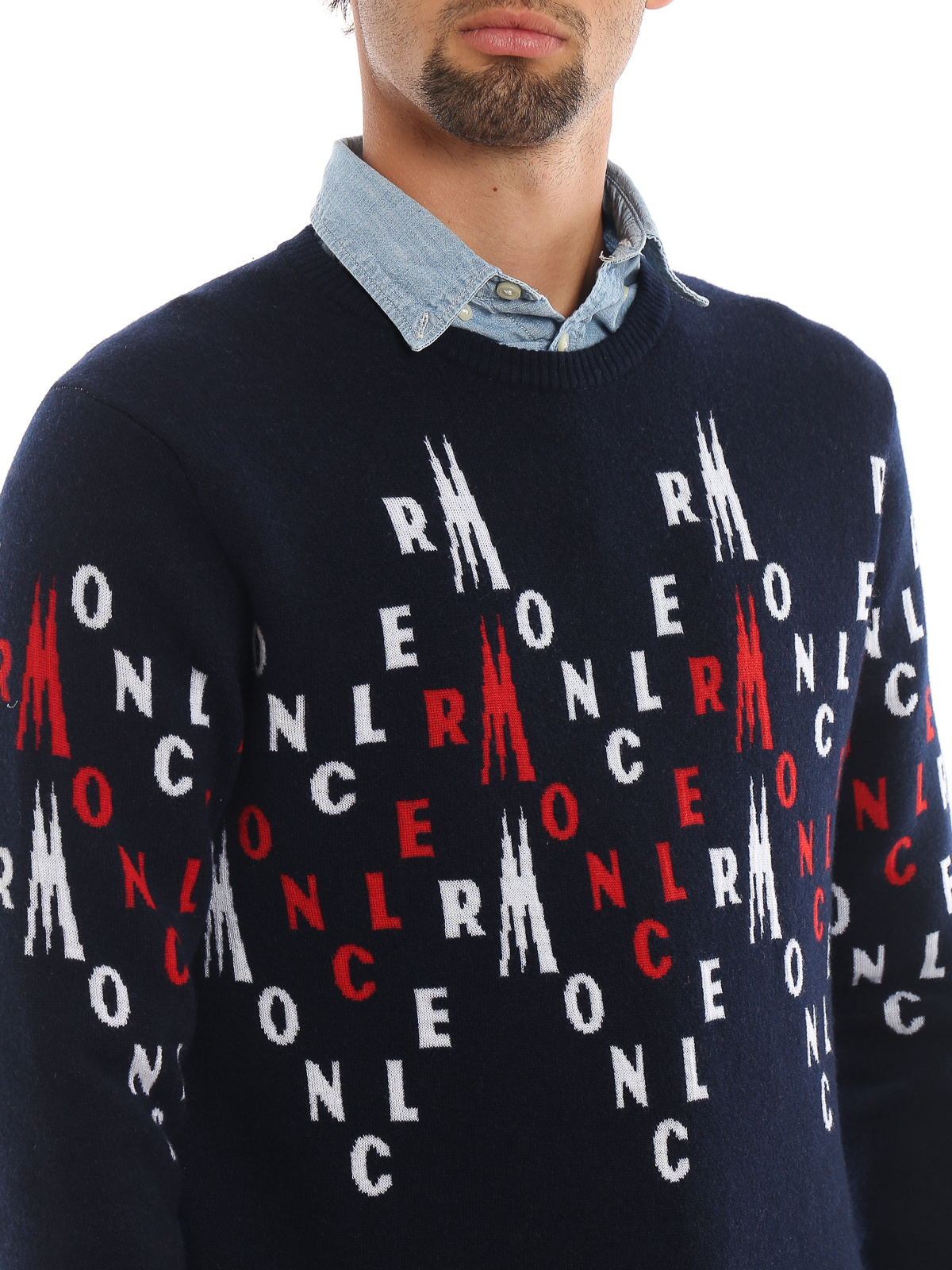 Informeer Patch methaan Crew necks Moncler - Logo wool jacquard sweater - E20919041700A9045778