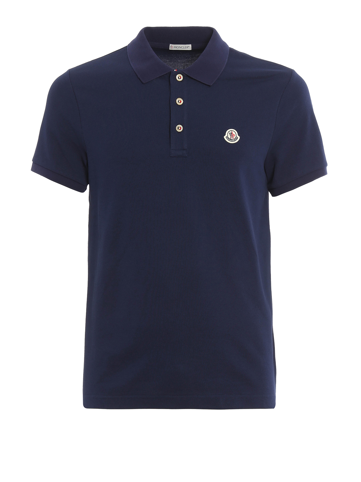 Moncler Plain cotton pique polo shirt - Blue