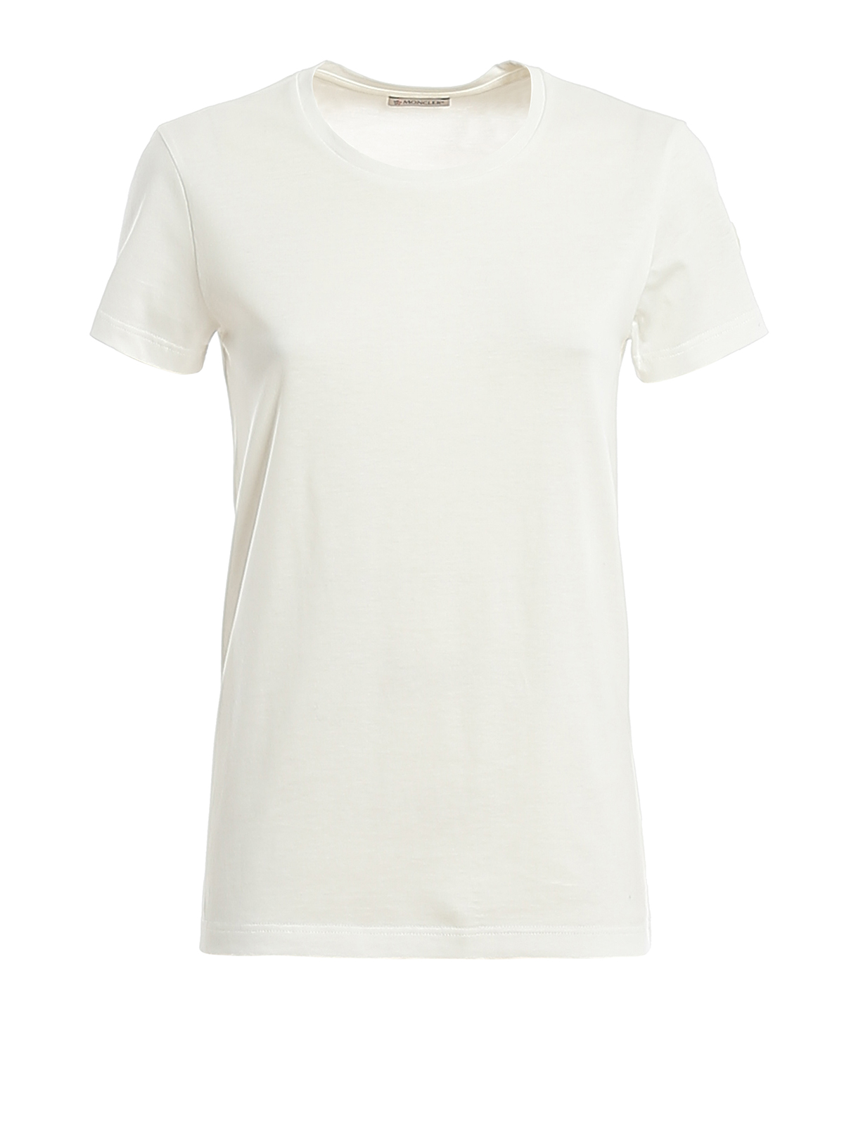 Shop Moncler Cotton T-shirt With Logo Patch At Sleeve In White