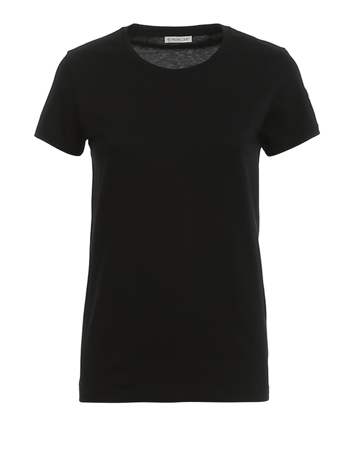 Moncler Cotton Tee With Logo Patch At Sleeve In Black