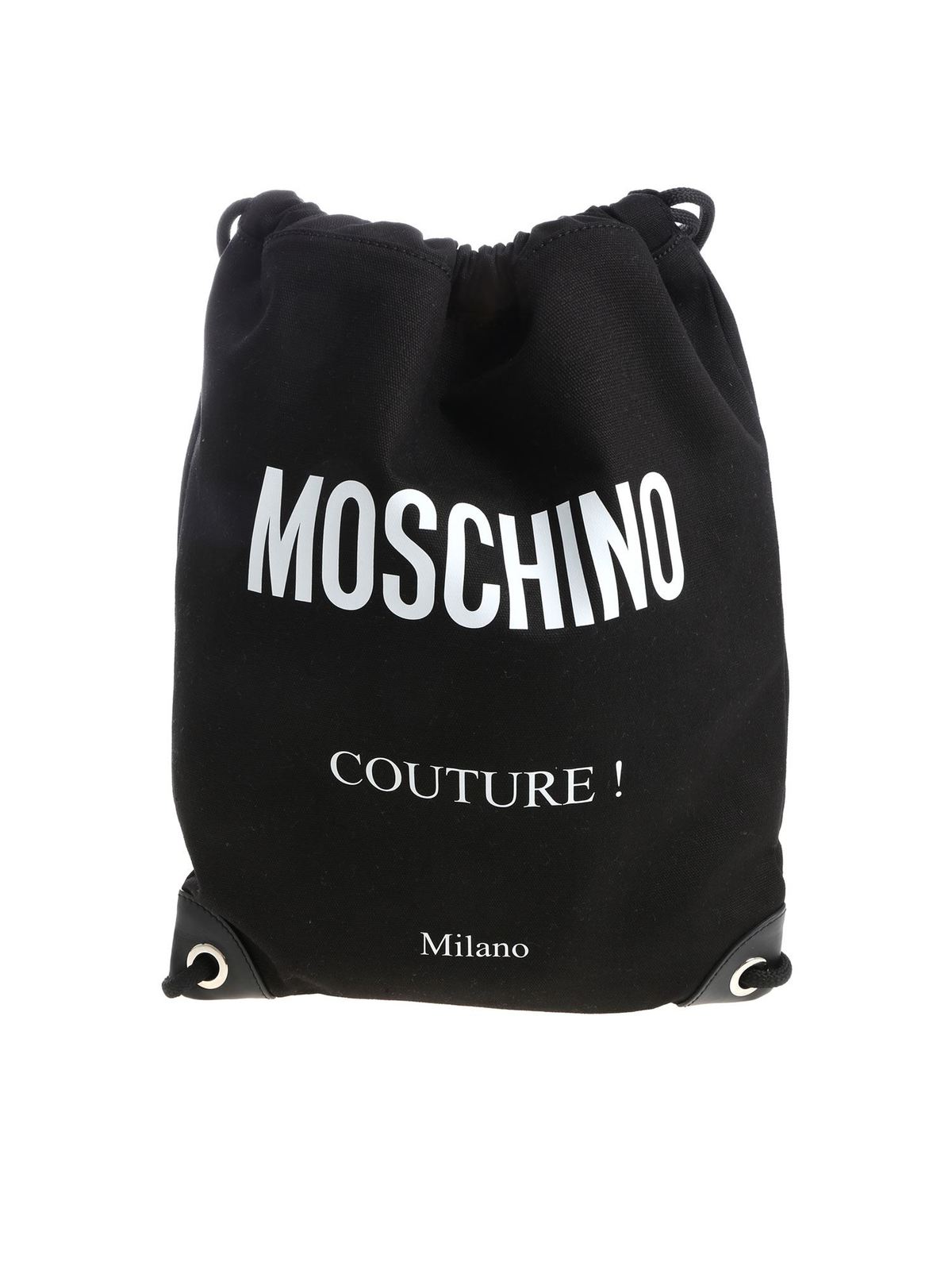 Moschino Black Drawstring Bag With Fabric Logo In Negro