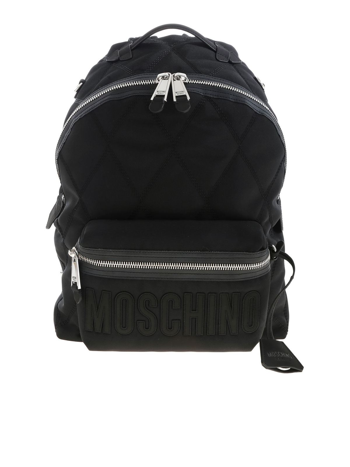 Moschino Black Quilted Backpack With Logo In Negro