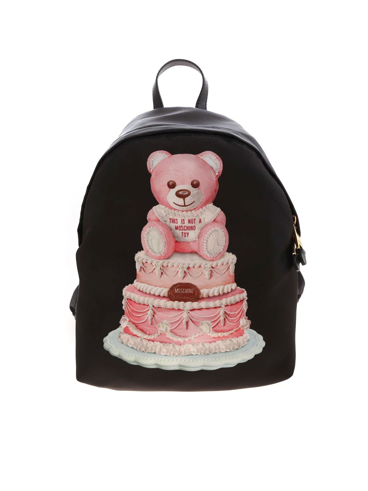 Moschino Cake Teddy Bear Logo Print Backpack In Black In Negro
