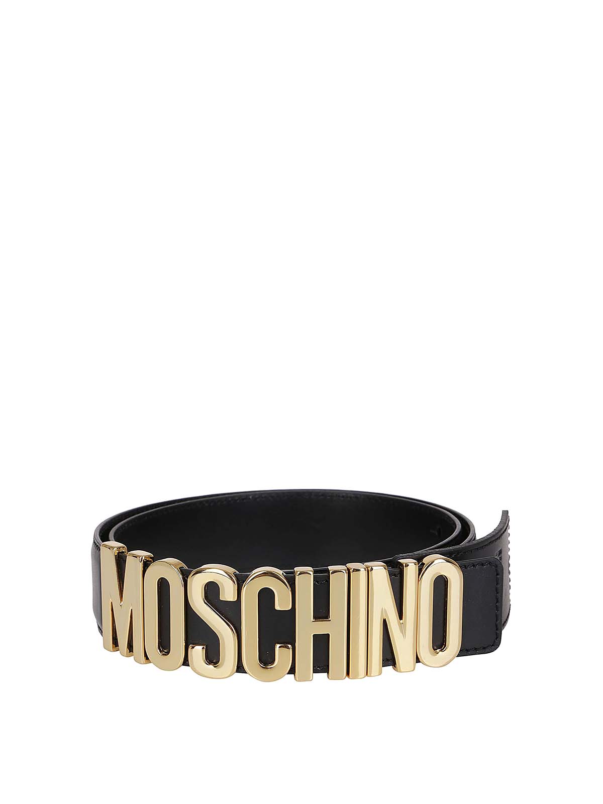 Moschino Gold-tone Logo Buckle Leather Belt In Negro