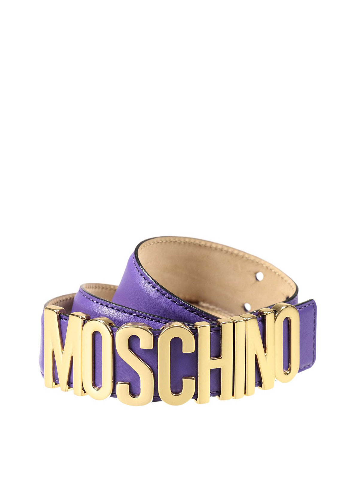 Moschino Blue Leather Belt with Gold Logo Buckle Moschino blue/gold belt Leather logo – VIP Clothing Stores main image 2