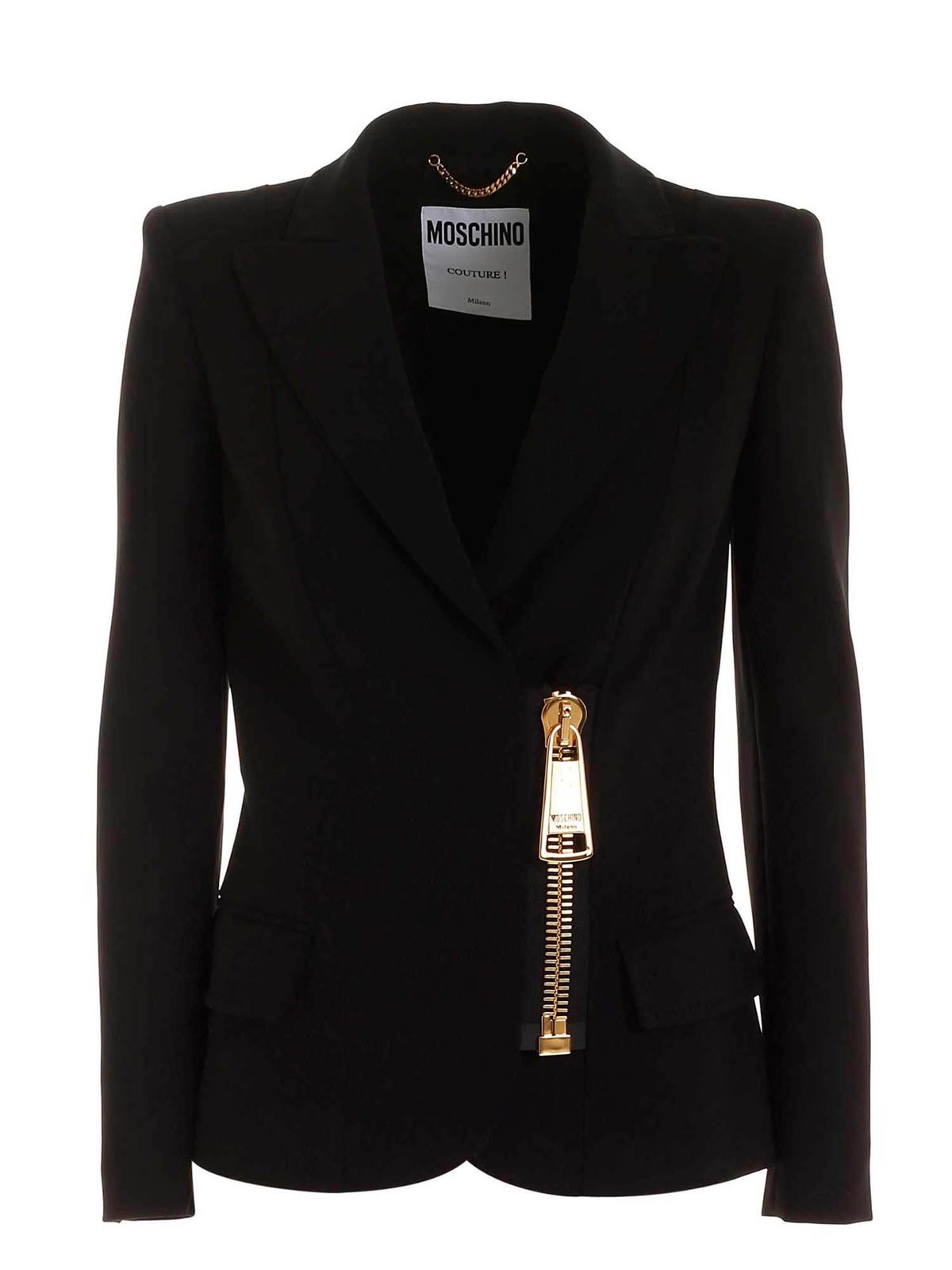 Shop Moschino Black Jacket Featuring Macro Zip In Negro