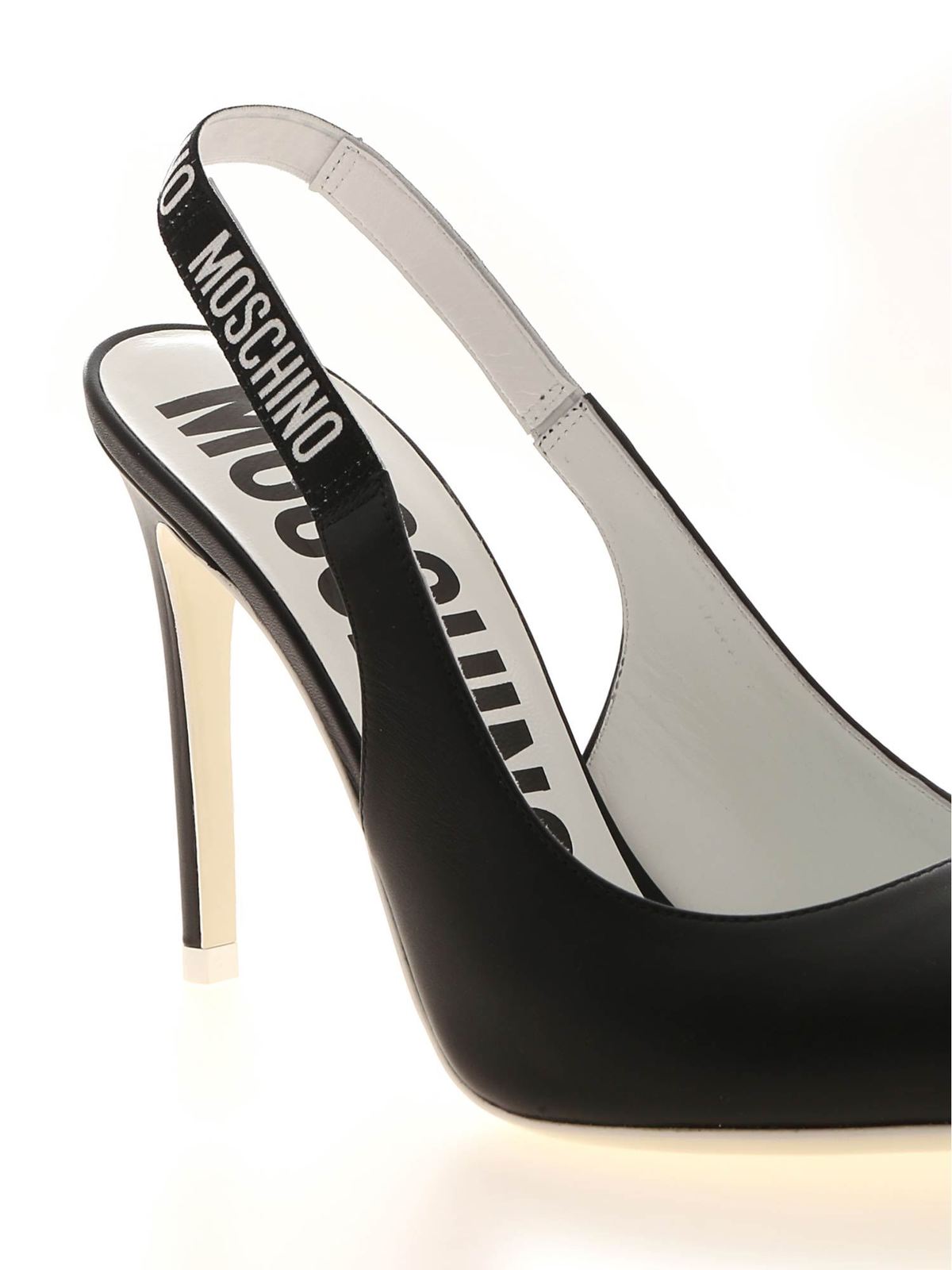 Shop Moschino Elastic Band Pointed Slingback In Black In Negro