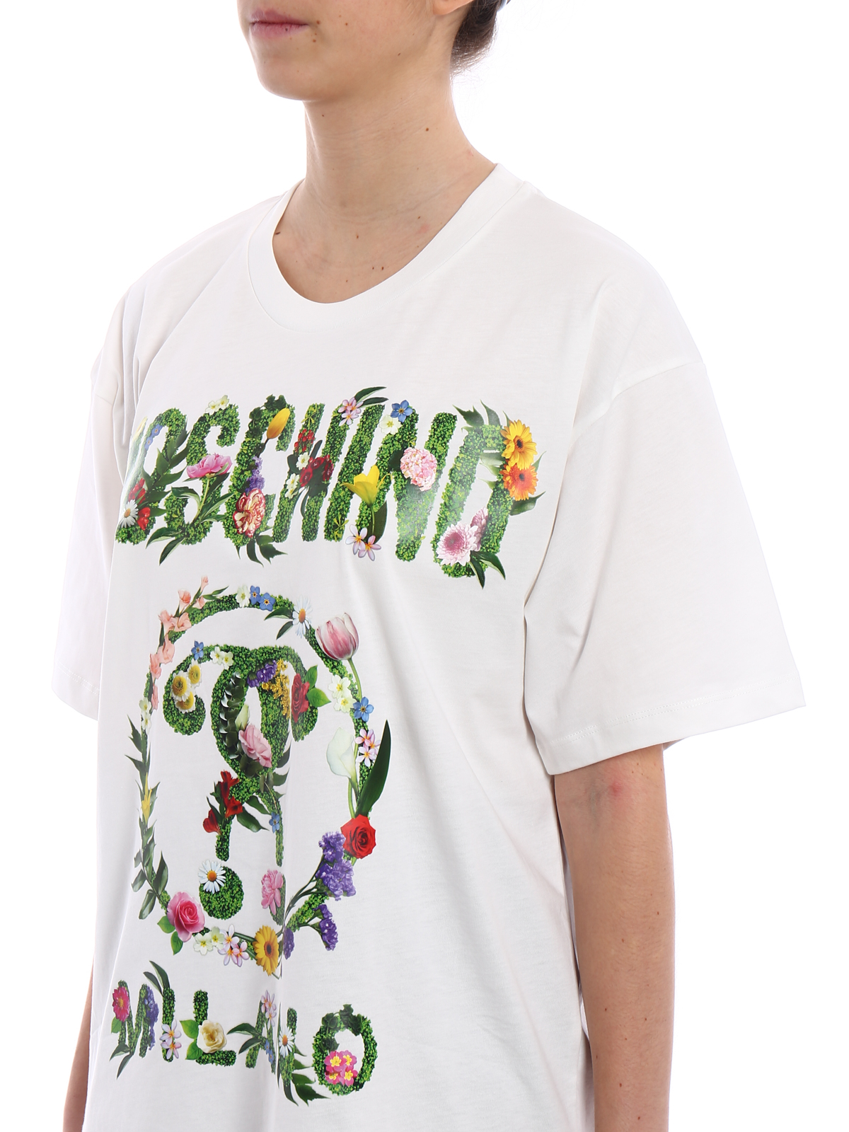 Moschino Flower detailed logo oversized Tee - White|07020440A3001