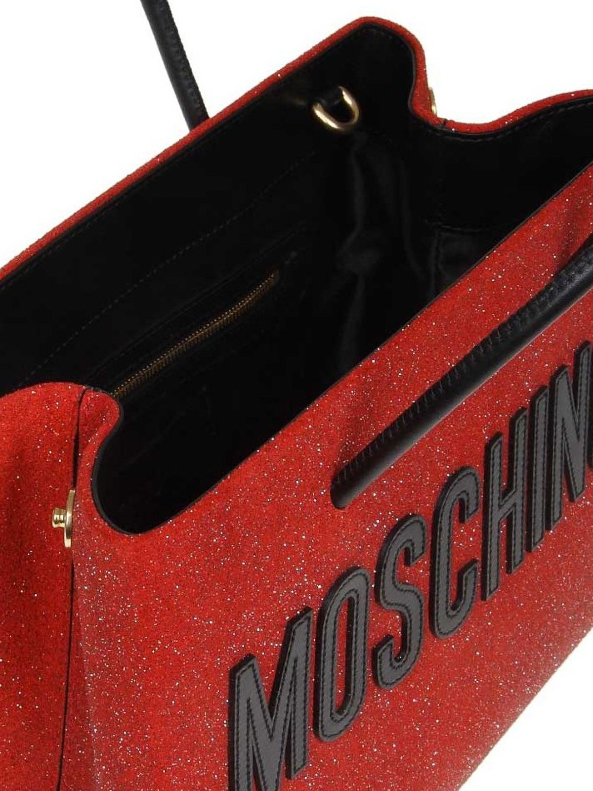 Totes bags Moschino - Red glittered suede tote - 746480082115