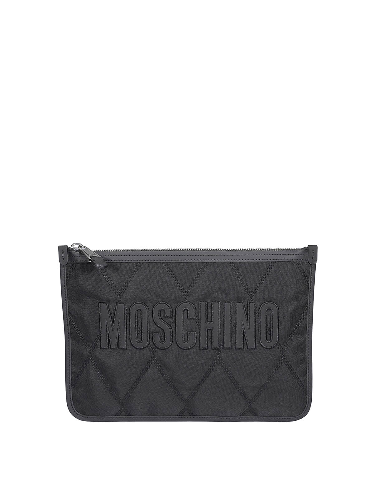 Moschino Tech Fabric Clutch In Negro