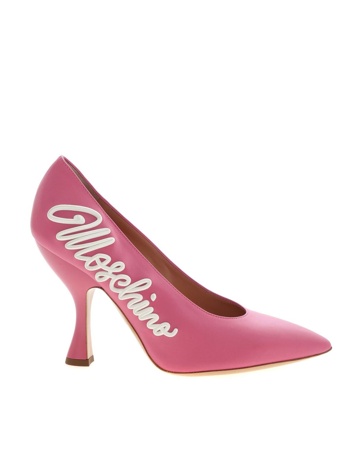 Moschino 3d Effect Logo Pointed Pumps In Pink In Rosado