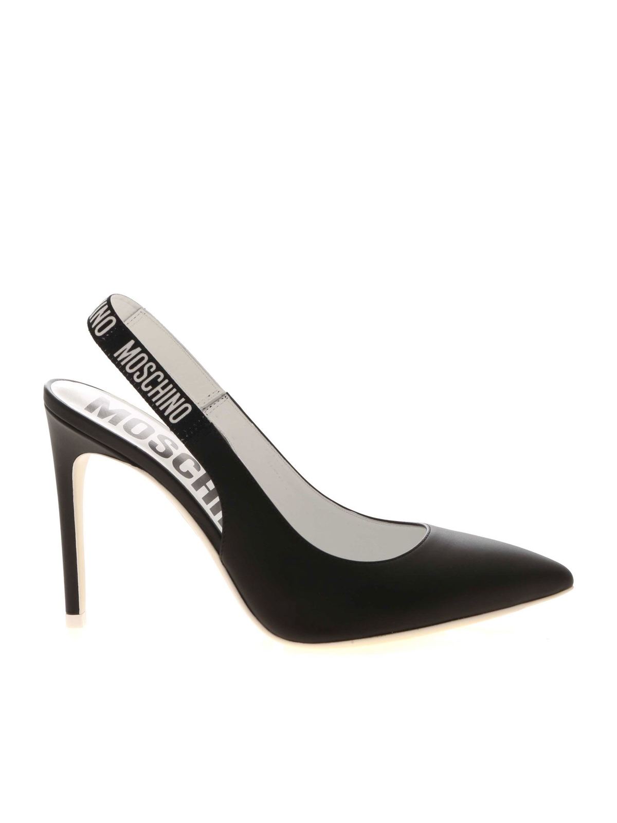 Moschino Elastic Band Pointed Slingback In Black In Negro