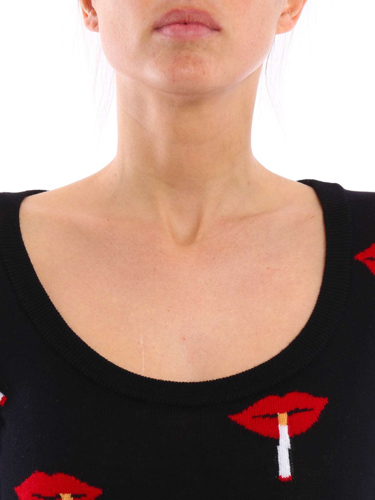 Moschino Couture Lips pattern wool dress - Black