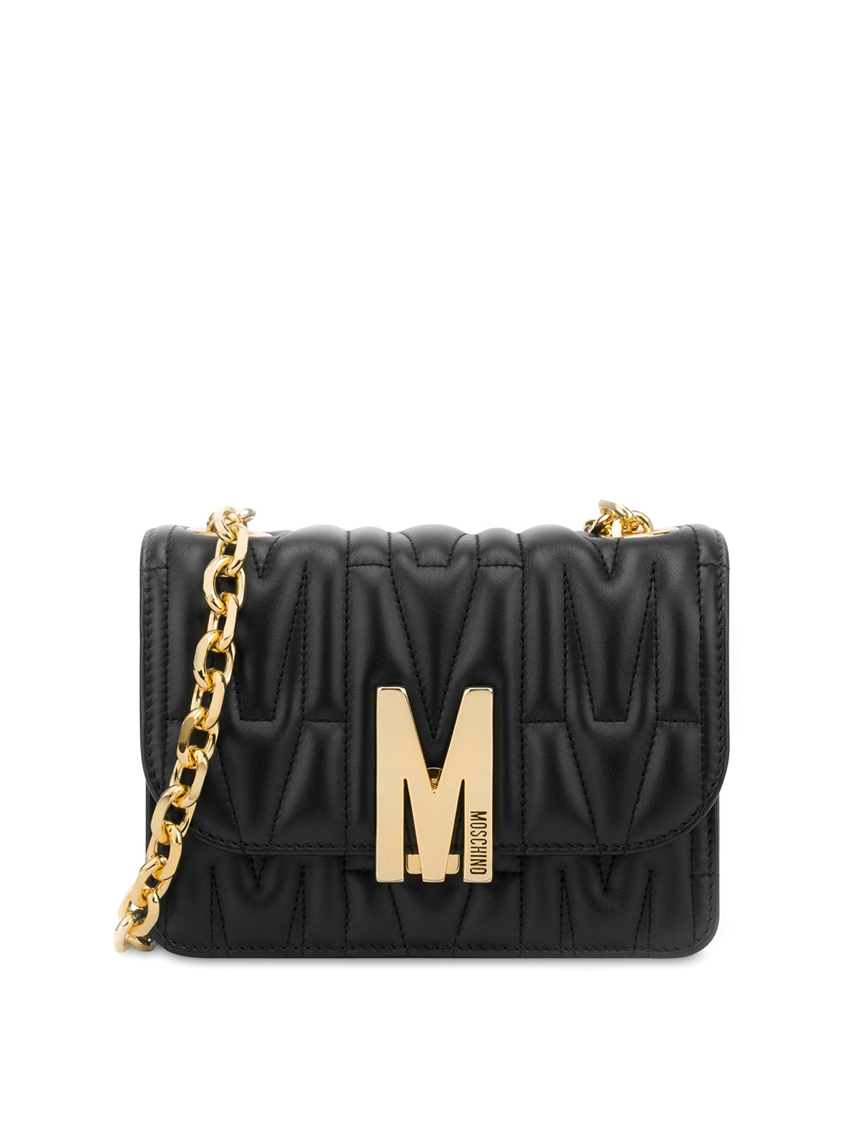 Moschino Logo Quilted Leather Cross Body In Black
