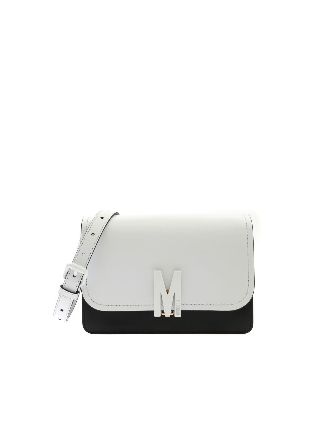 Moschino M Bicolor Shoulder Bag In White And Black In Blanco