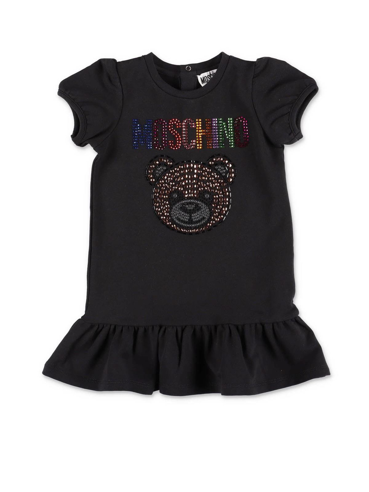 Moschino Kids Teddy Bear Crystals dress in black|MDV08ULDA2560100