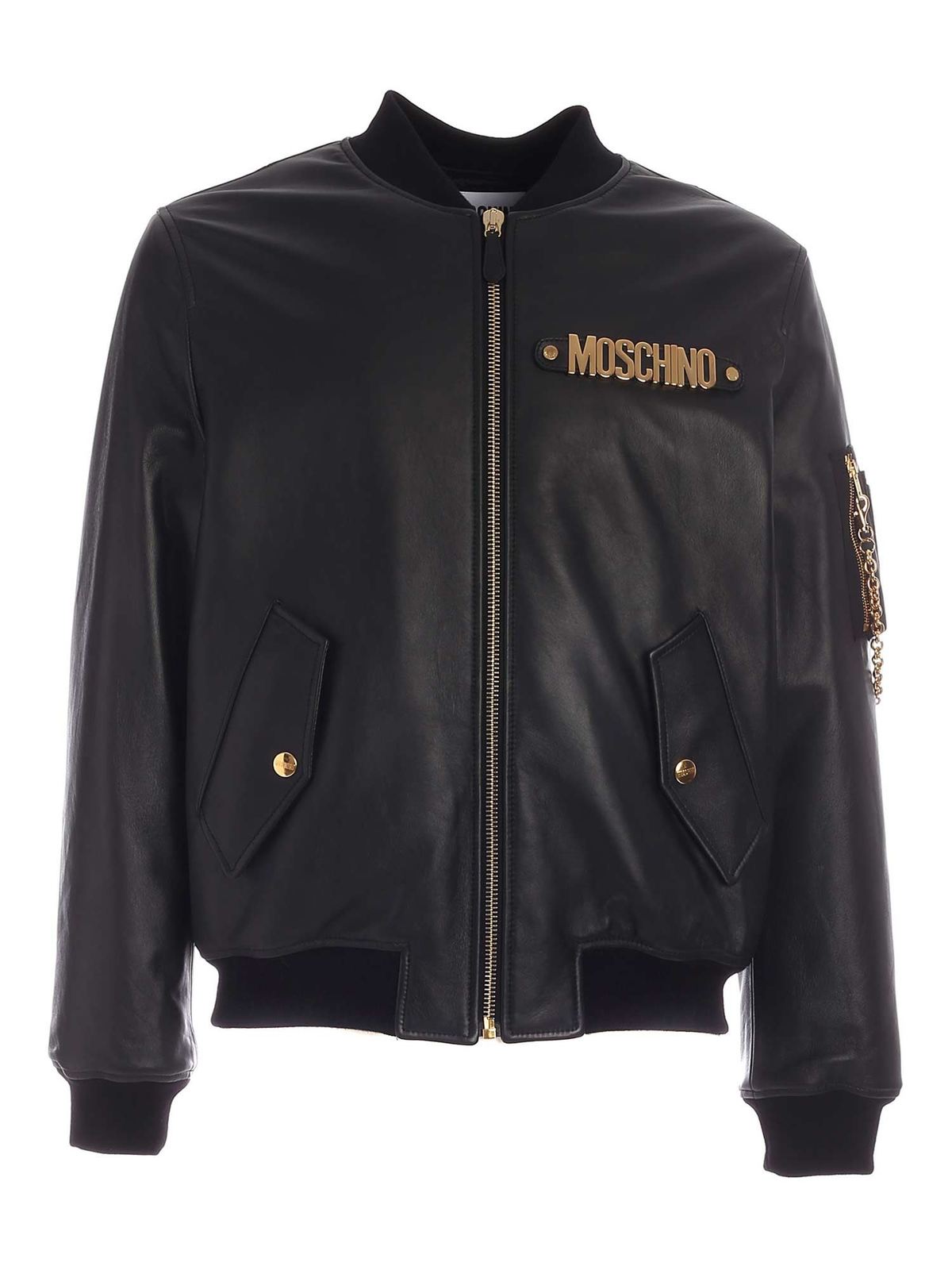 Moschino Metal Logo Bomber Jacket In Black In Negro