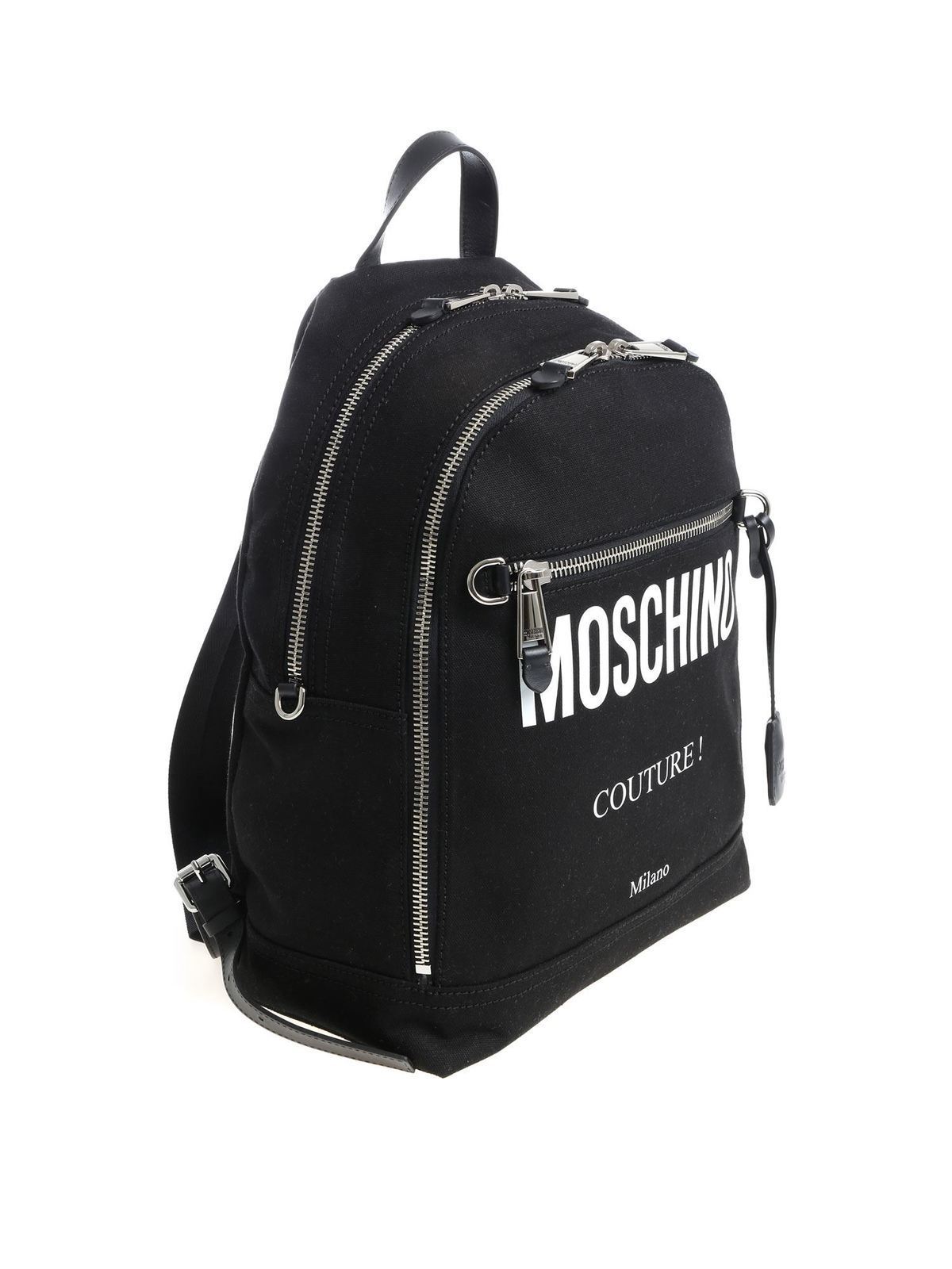 Shop Moschino Black Canvas Backpack In Negro