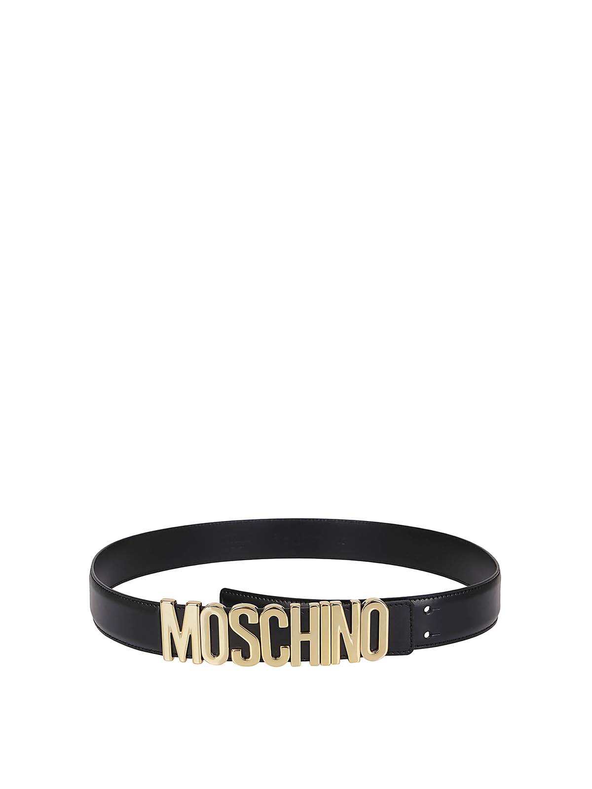 Shop Moschino Gold-tone Logo Buckle Leather Belt In Negro