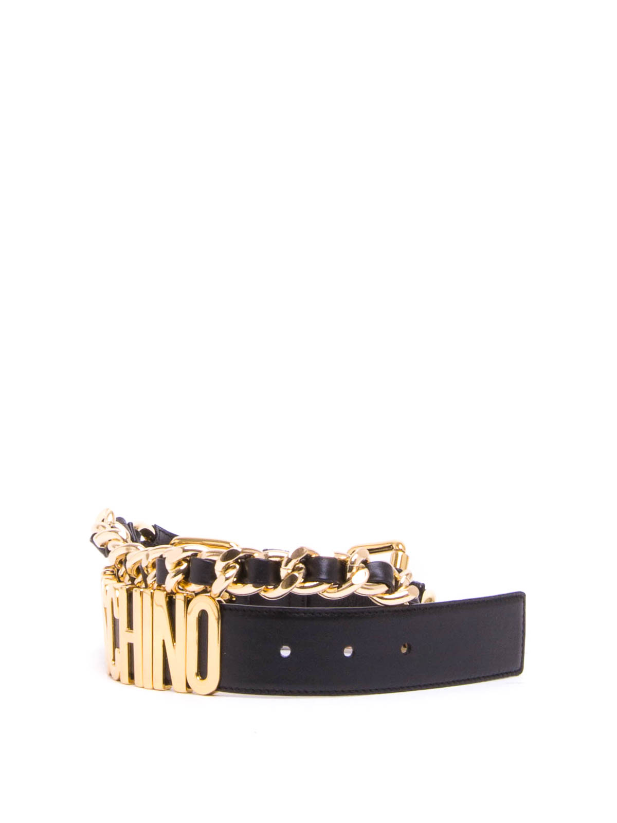 MOSCHINO Embellished Logo Leather Belt Moschino Logo embellished chain leather belt - Black  main image 2