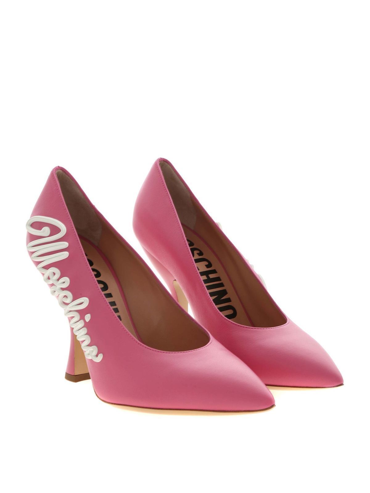 Shop Moschino 3d Effect Logo Pointed Pumps In Pink In Rosado