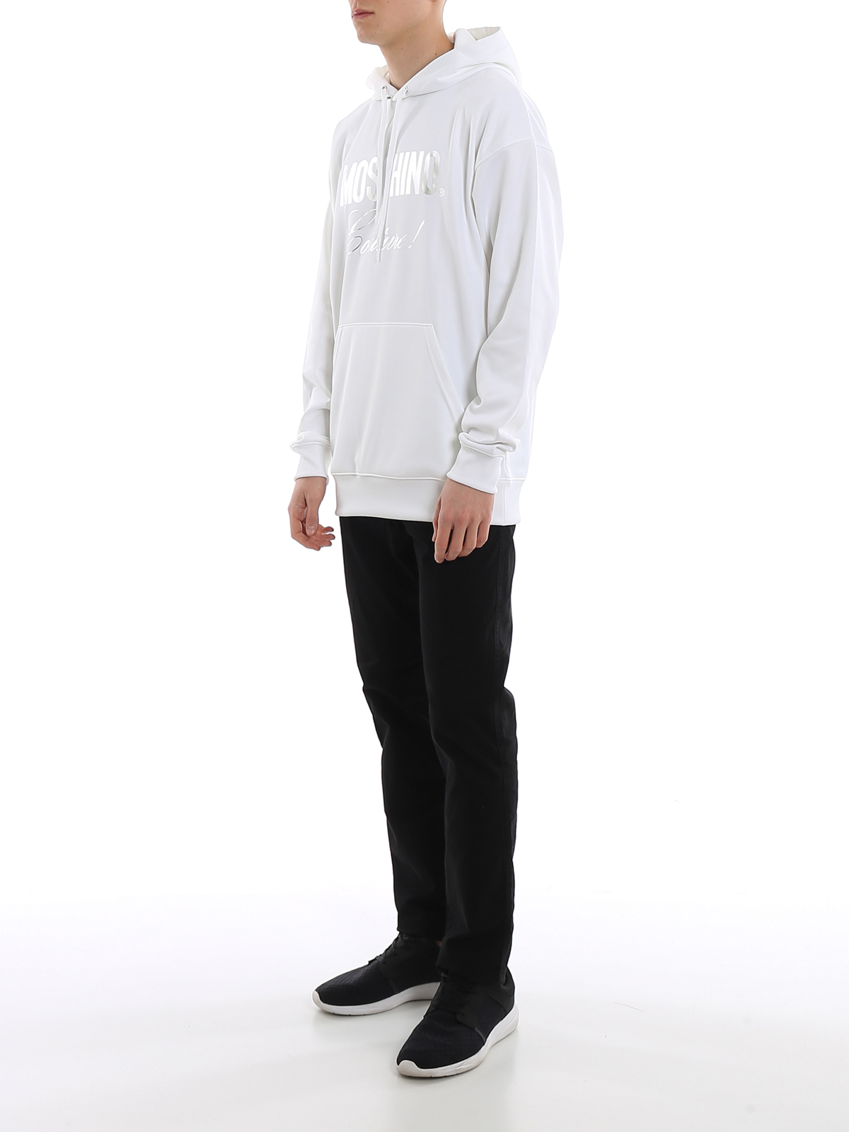 Shop Moschino Laminated Logo Sweatshirt In White