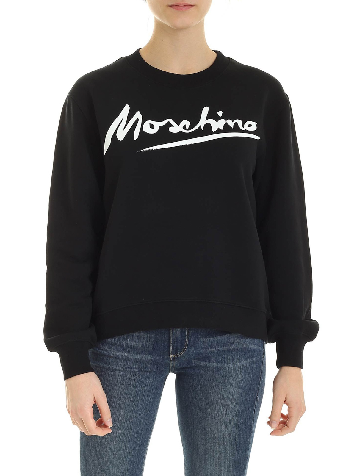 Shop Moschino Logo Print Cotton Sweatshirt In Negro
