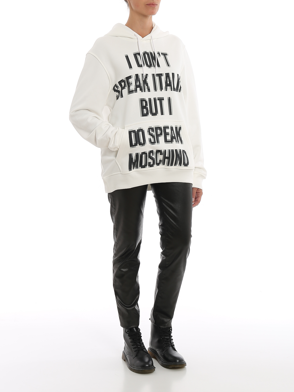 Shop Moschino Pixel Effect Print Hoodie In White