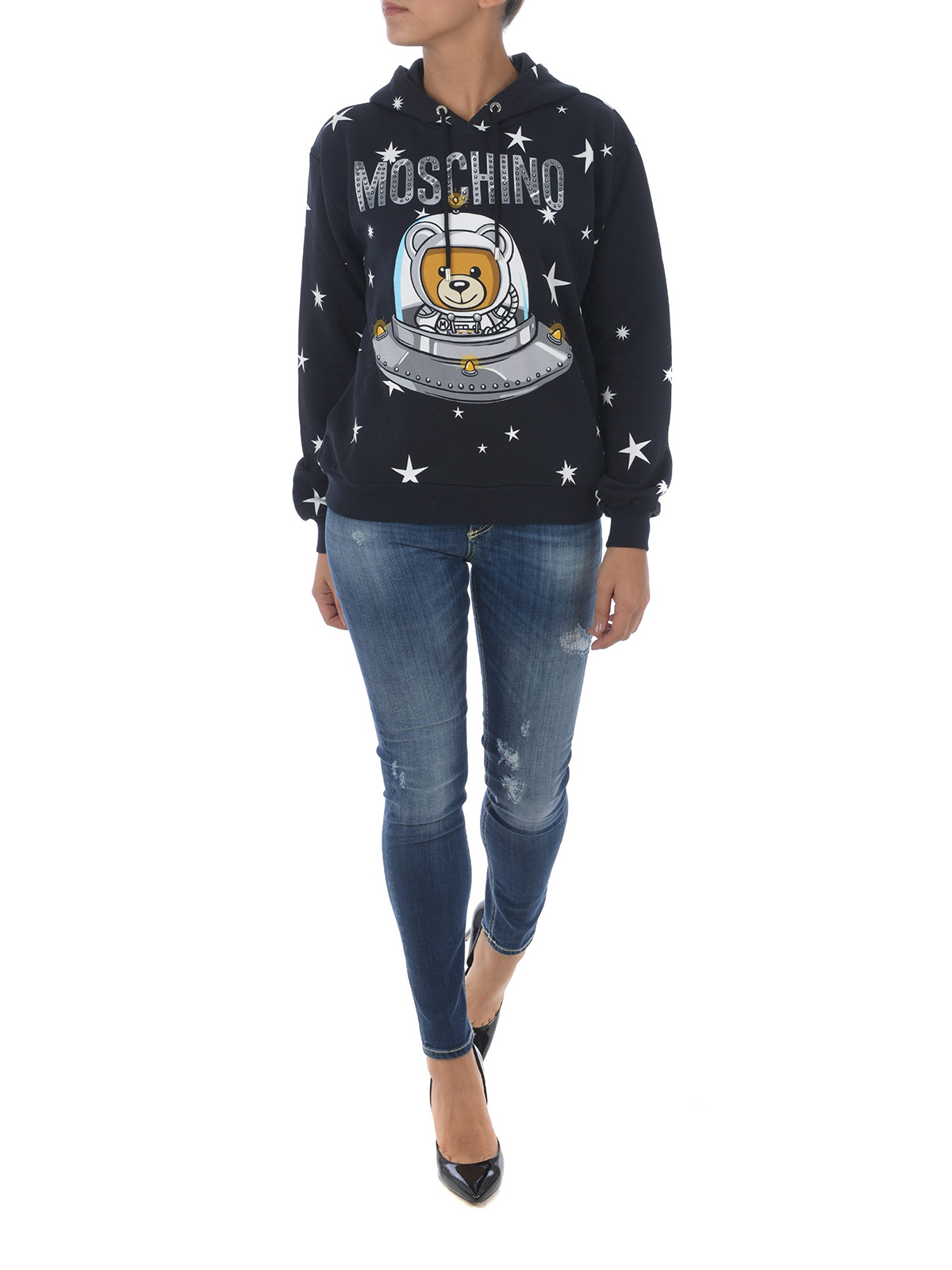 Sweatshirts & Sweaters Moschino - Ufo Teddy print black jersey