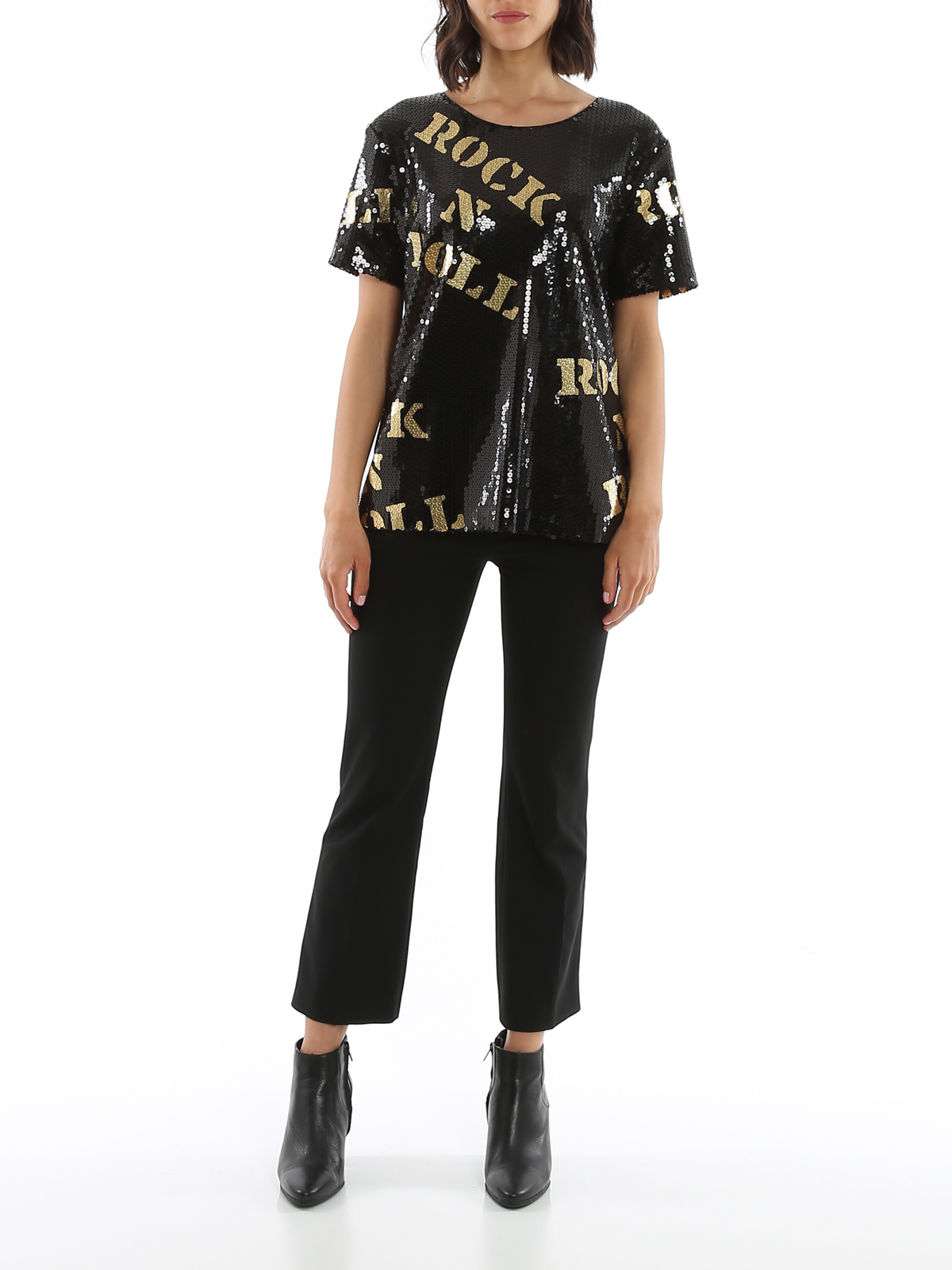 Shop Moschino Hollywood Stencils Sequin T-shirt In Black