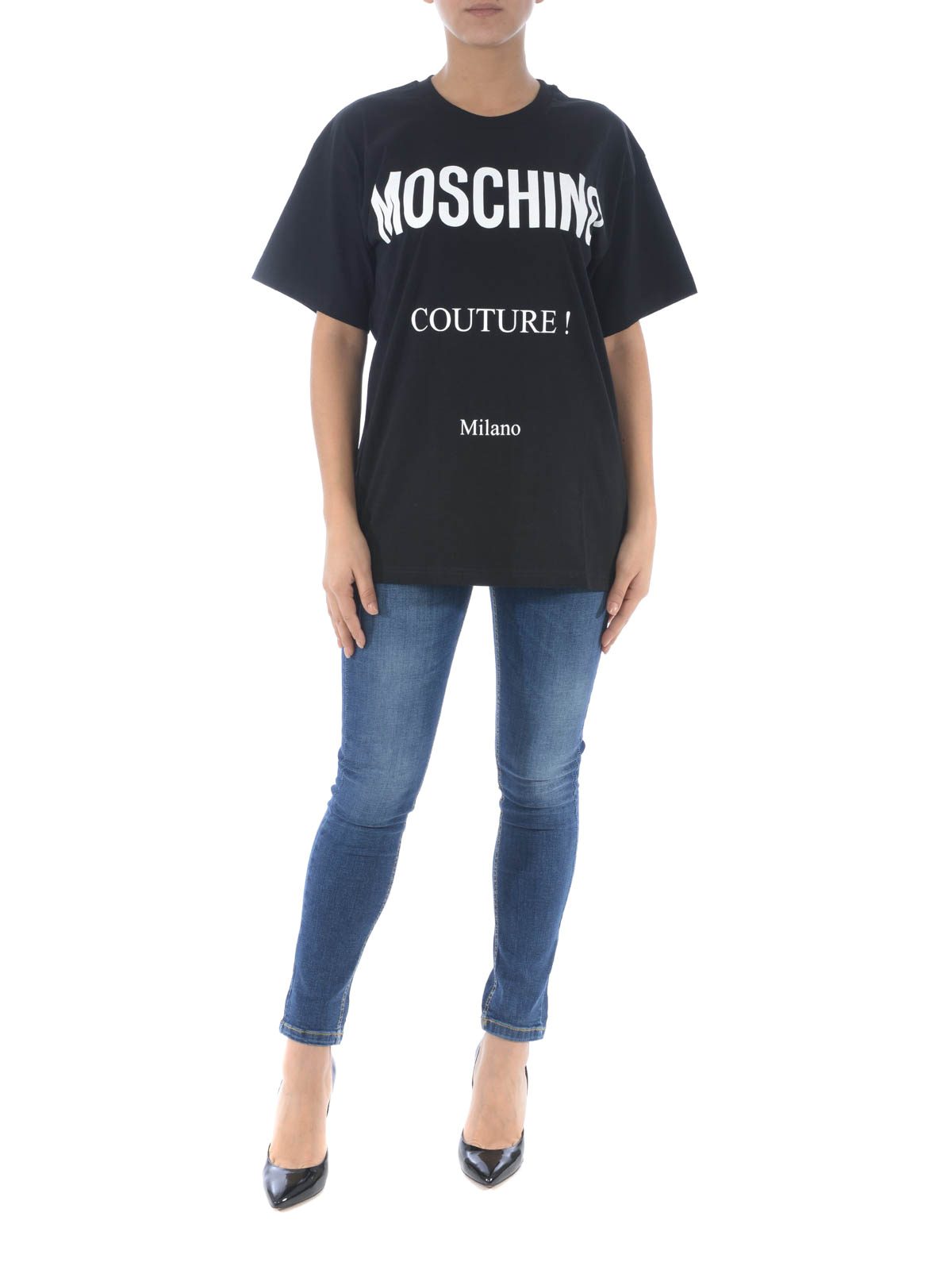 T-shirts Moschino - Logo print black cotton over T-shirt