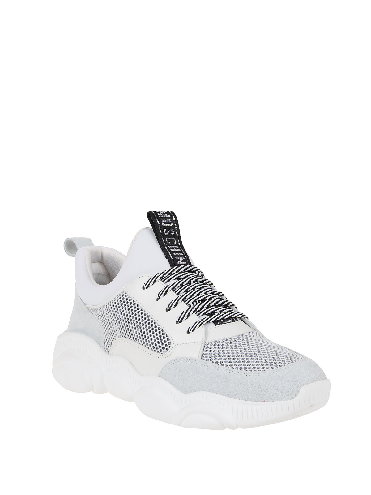 Shop Moschino Mesh And Faux Leather Sneakers In Blanco