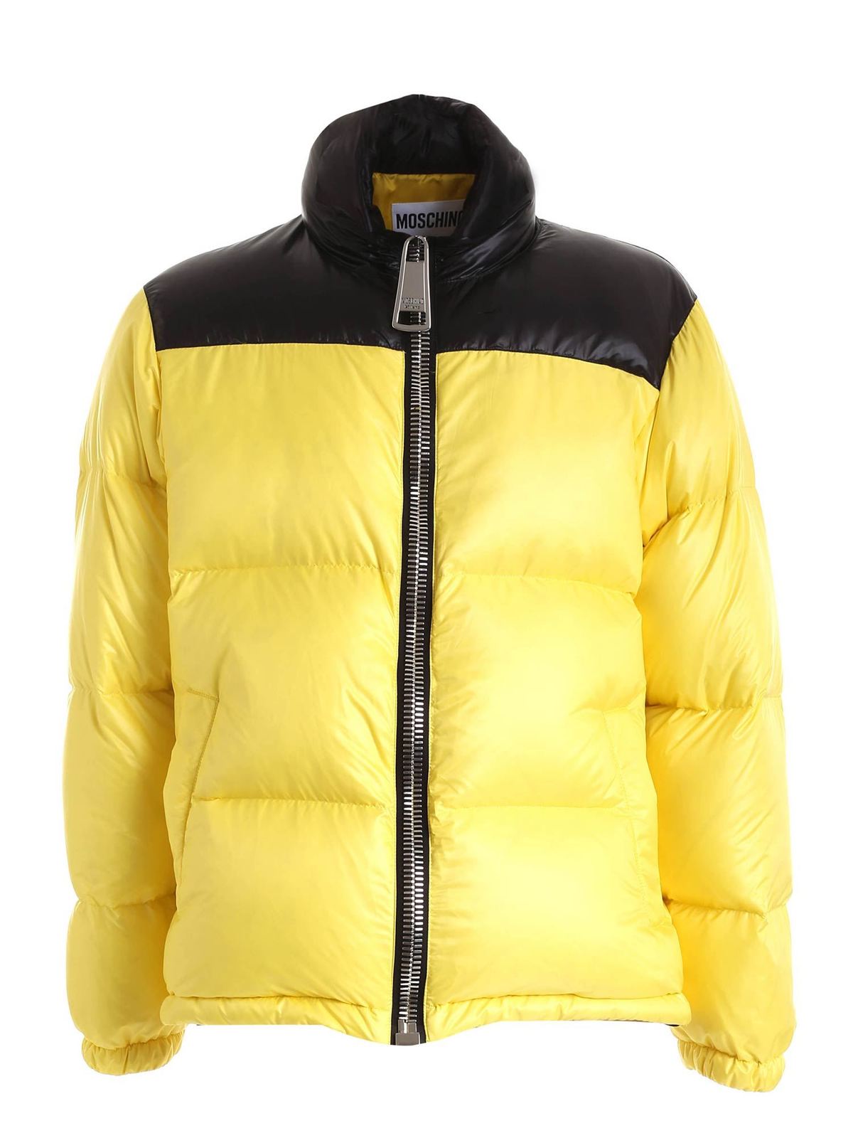 Shop Moschino Bicolor Quilted Tech Viscose Puffer Jacket In Amarillo