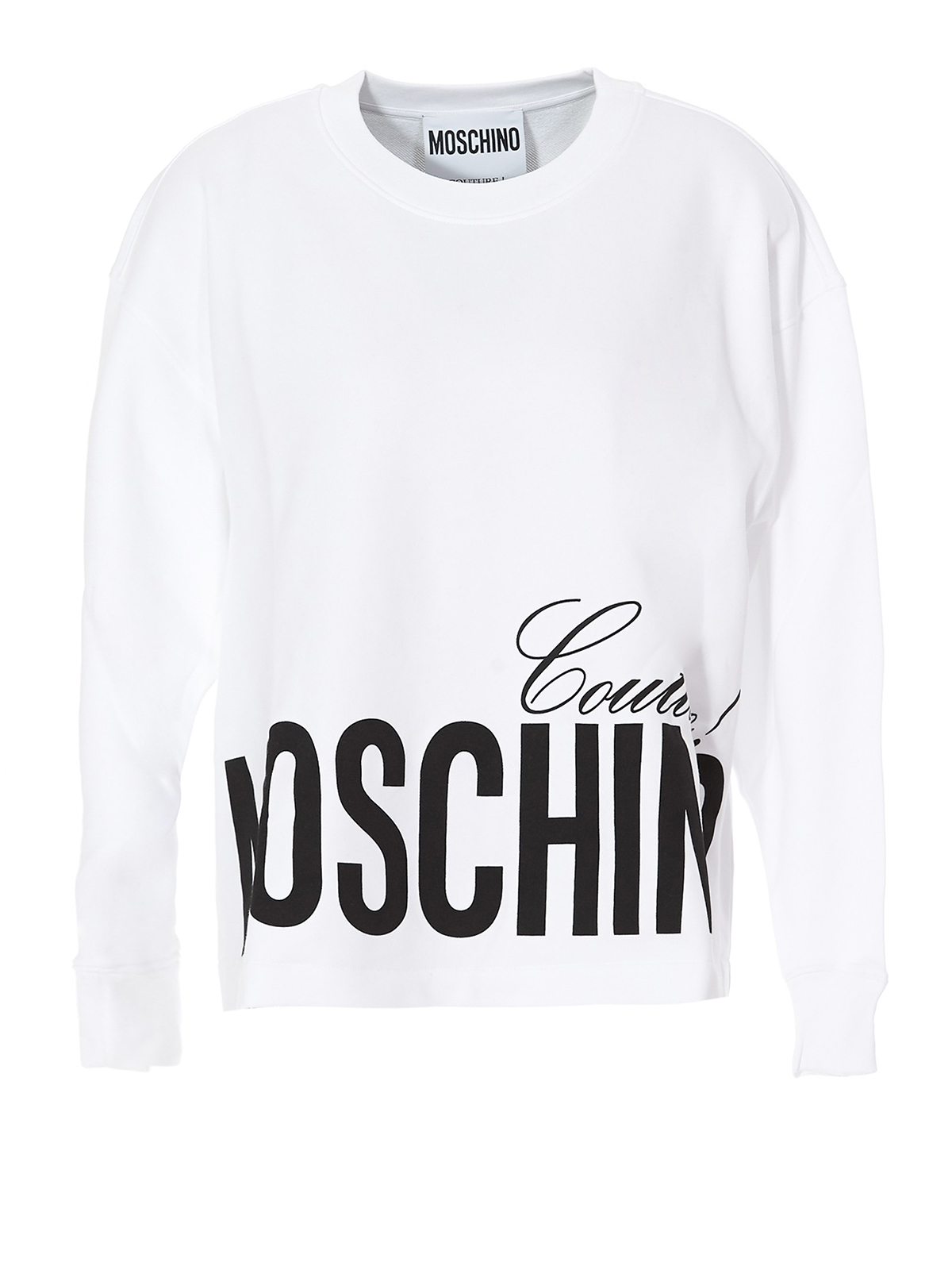 Moschino Step Hem Logo Print Sweatshirt In Blanco
