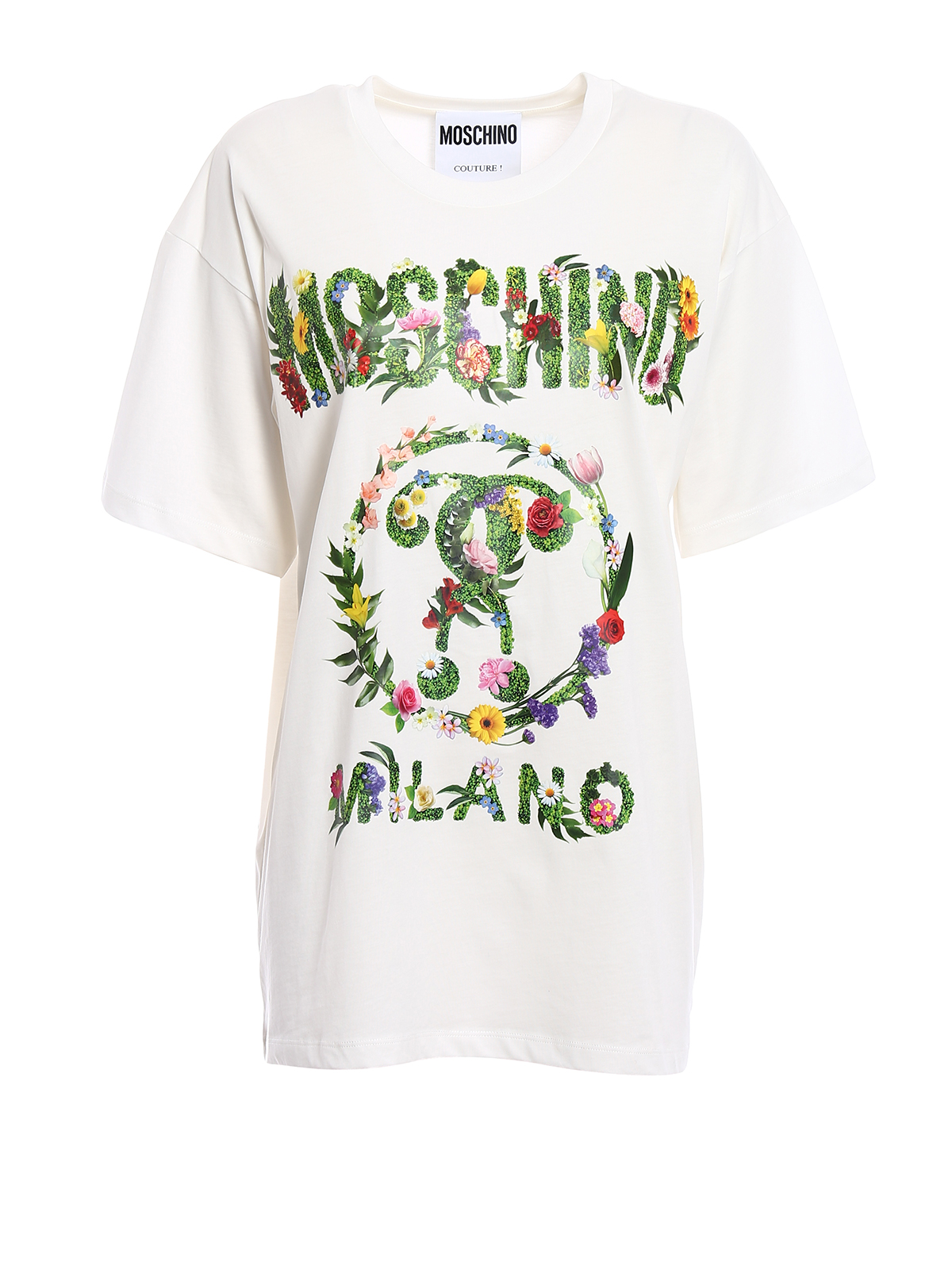 MOSCHINO フラワープリント トップス　EU38 Moschino Flower detailed logo oversized Tee - White|07020440A3001