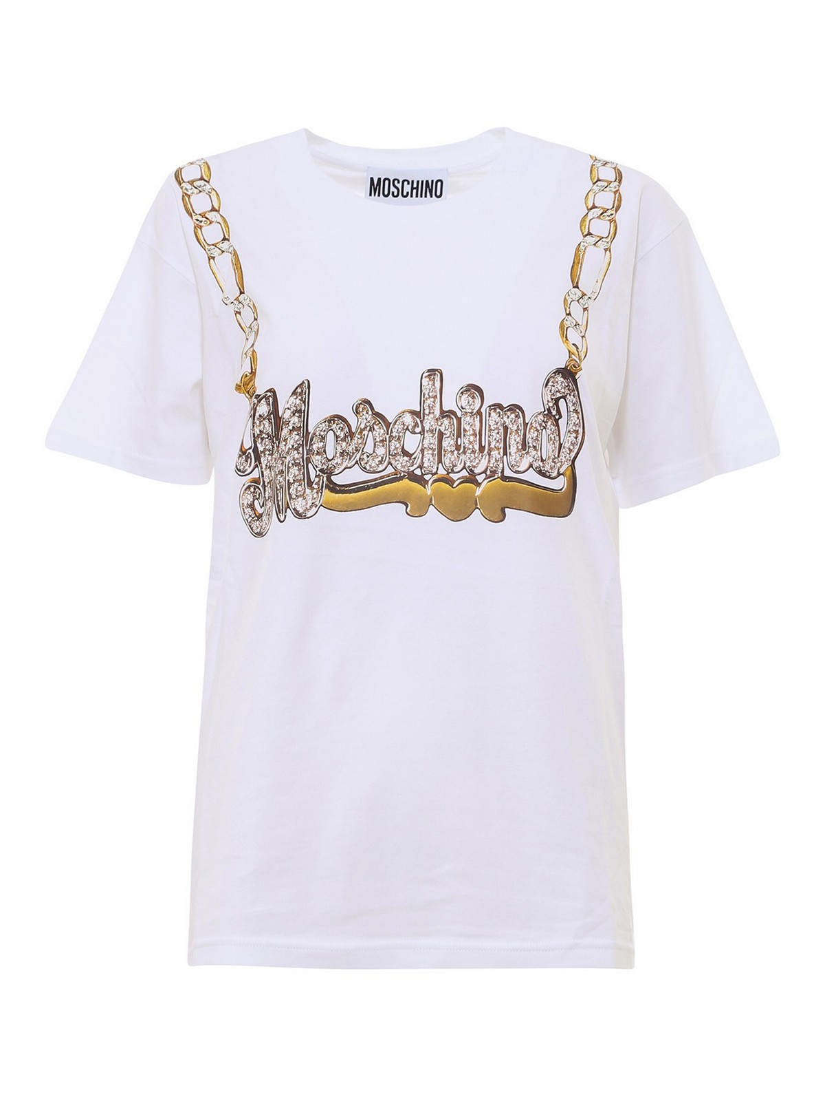 Moschino Front Print Cotton T-shirt In Blanco
