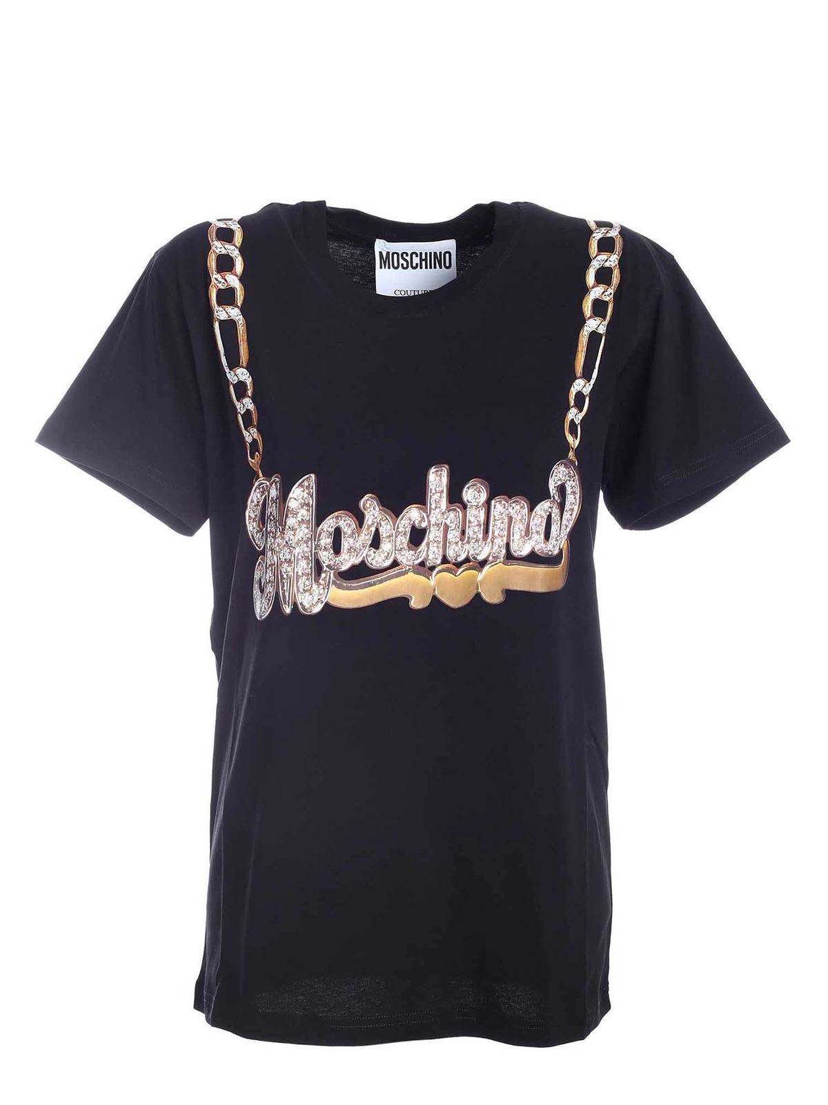 Moschino Necklace T-shirt In Black In Negro